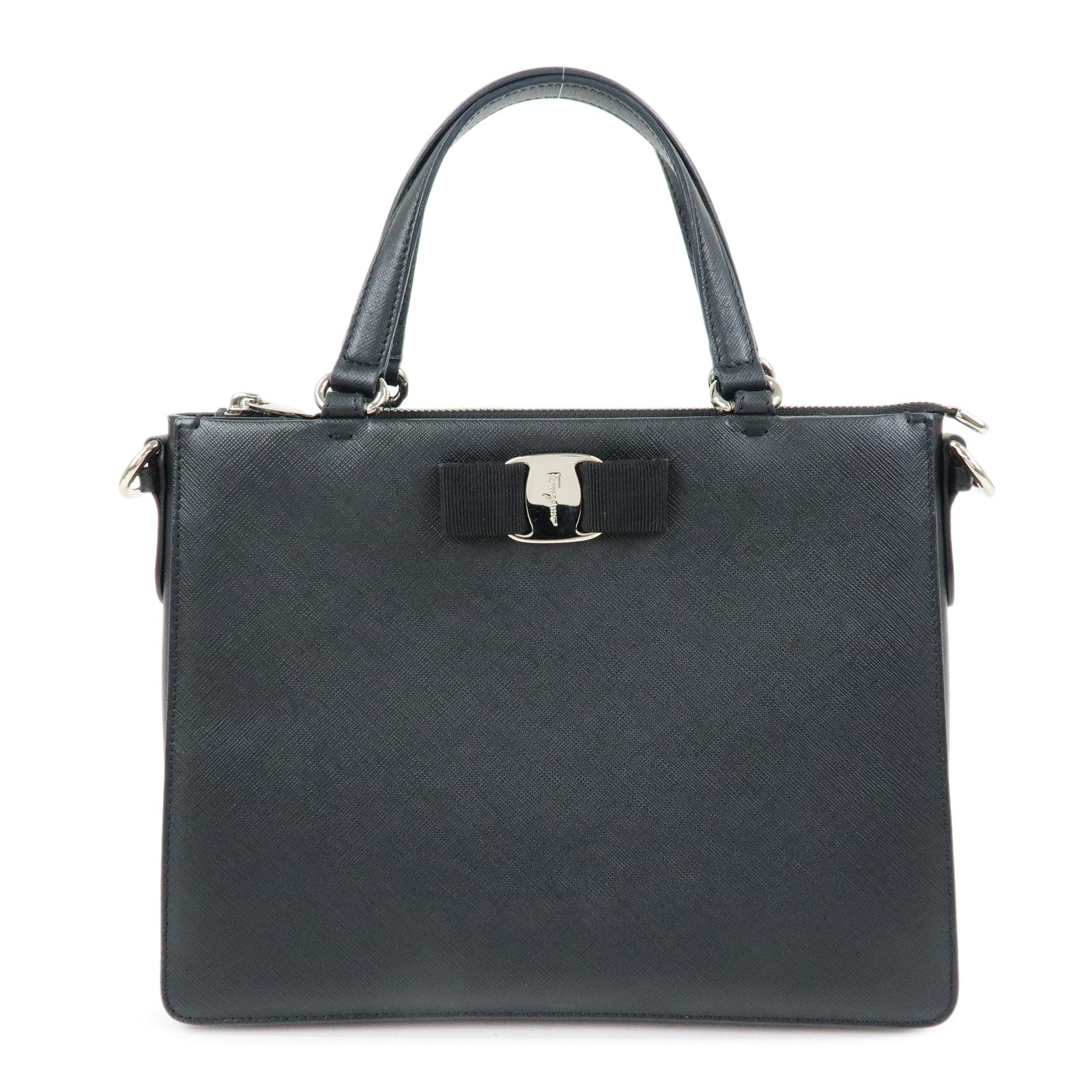 Ferragamo Vara Ribbon Leather 2Way Bag Hand Bag Black