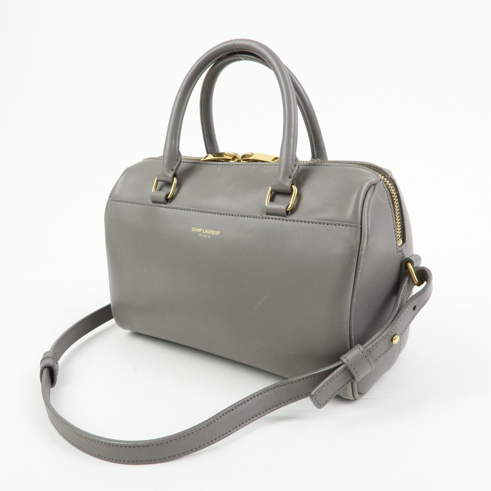 SAINT LAURENT PARIS Baby Duffle Leather 2WAY Hand Bag Gray 330958