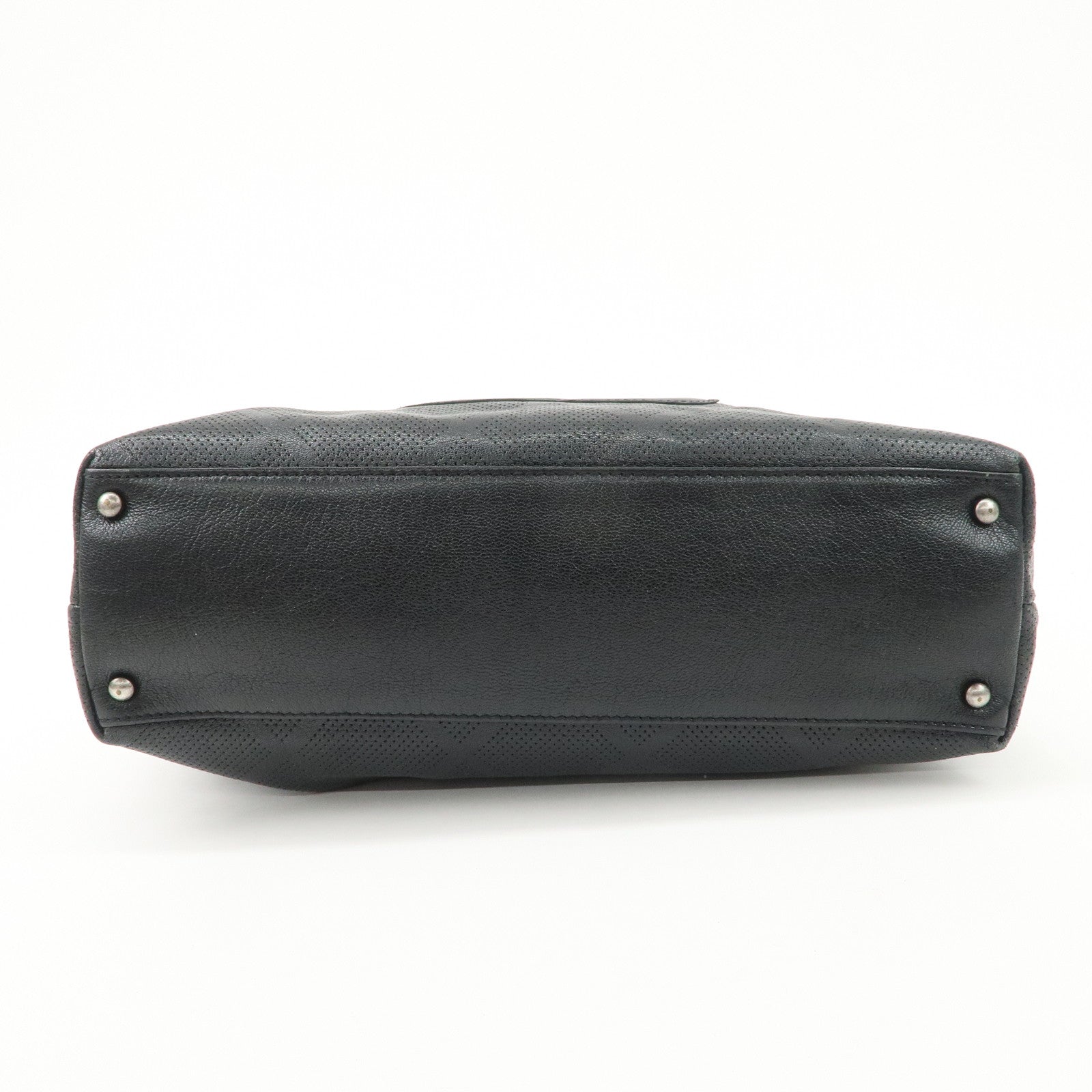 CHANEL COCO Mark Calf Leather Punching Tote Bag Black A33936 Used