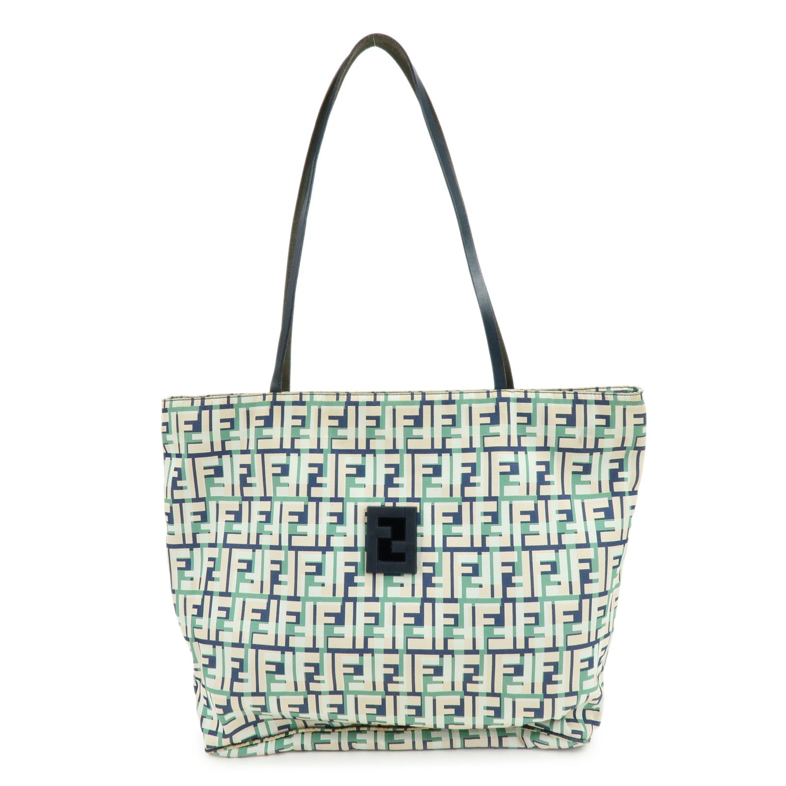 FENDI Zucca Nylon Leather Tote Bag Shoulder Bag Navy Green