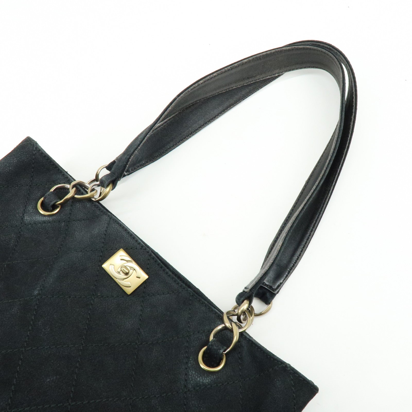 CHANEL Matelasse COCO Mark Suede Tote Bag Shoulder Bag Black