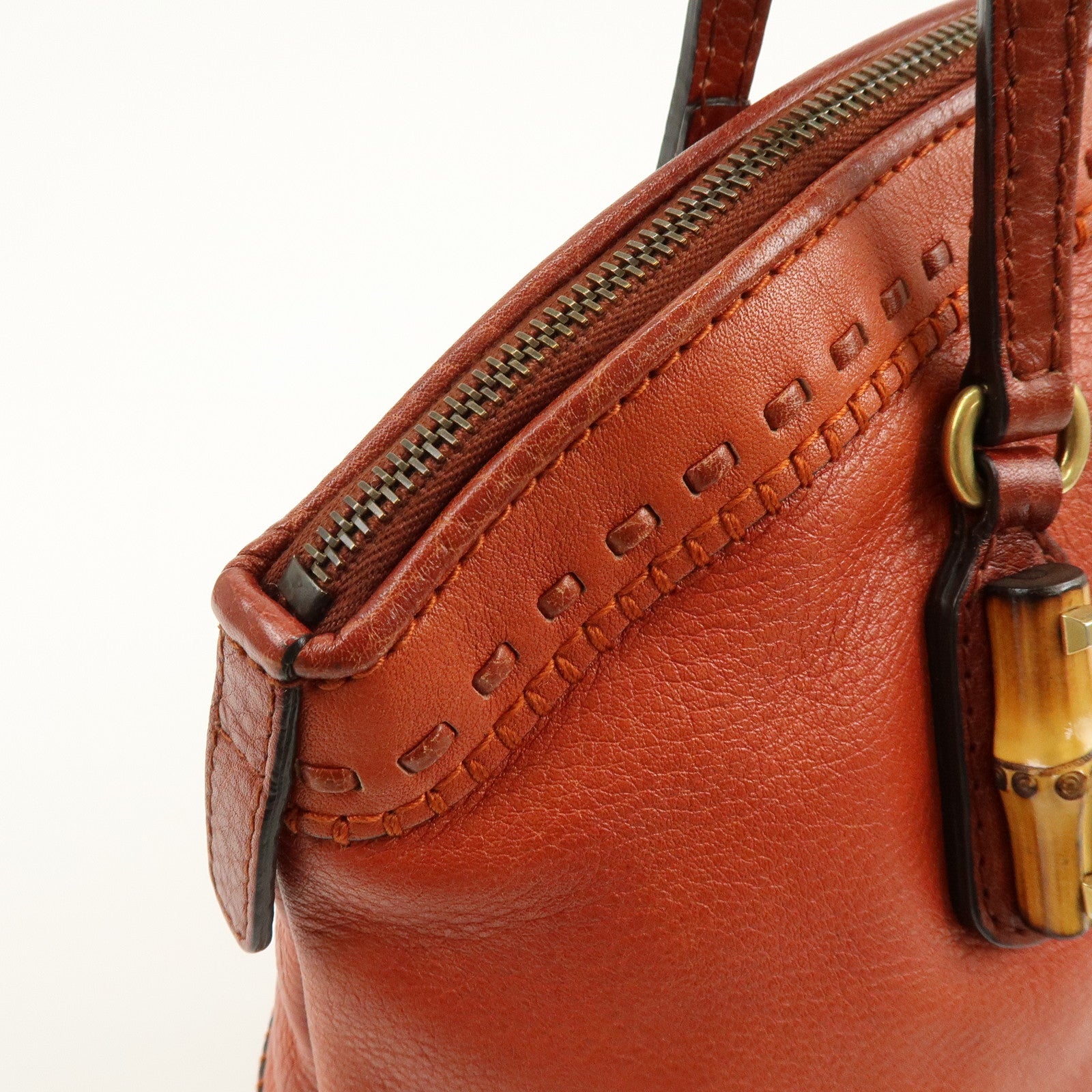 GUCCI Bamboo Laidback Crafty Leather Tote Hand Bag Orange 339002