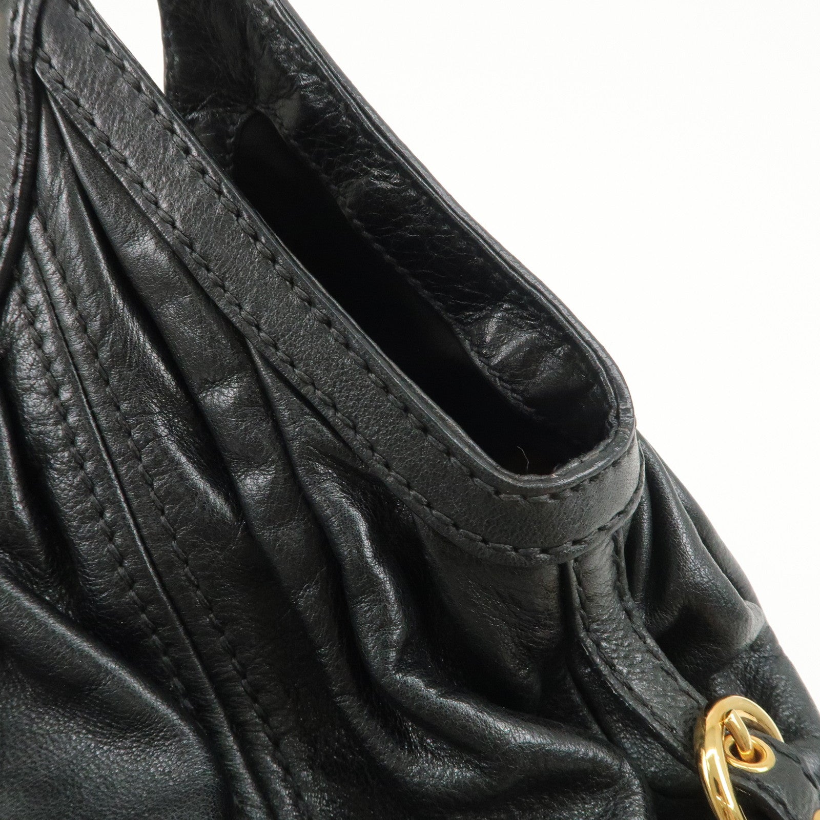 MIUMIU Logo Leather Shoulder Bag Tote Bag Black GOLD HDW Used