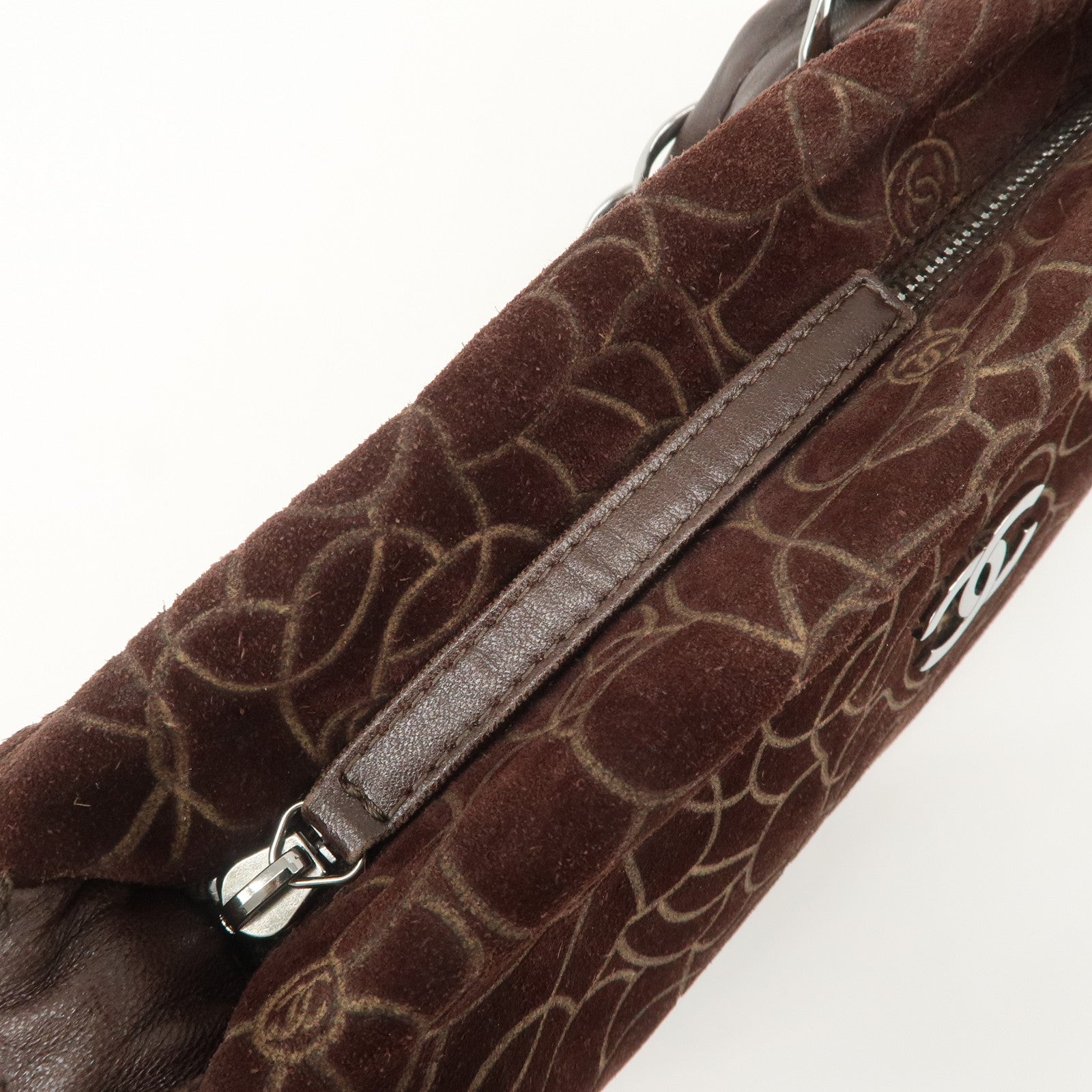 CHANEL Cameria Suede Shoulder Bag Brown Silver Hardware Used
