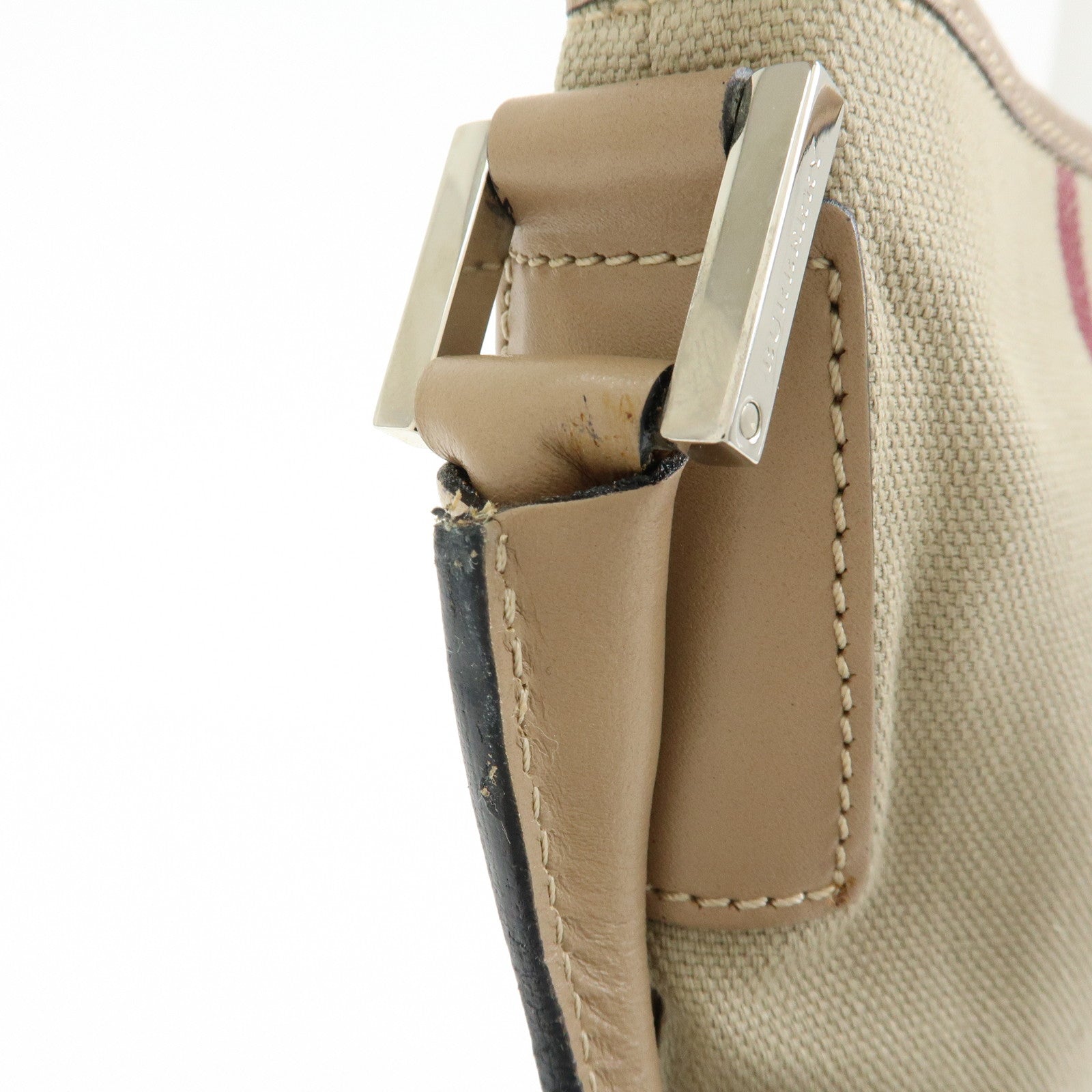 BURBERRY Nova Plaid Canvas Leather Shoulder Bag Beige