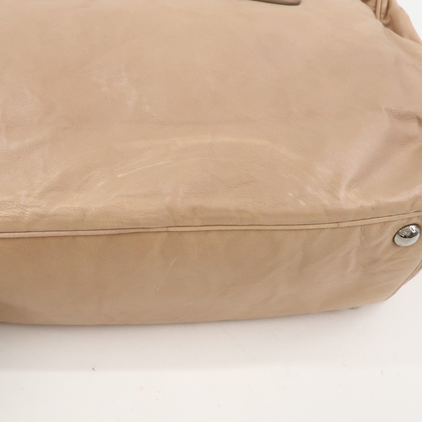 PRADA Logo Leather Hand Bag Shoulder Bag Pink Beige BL094F