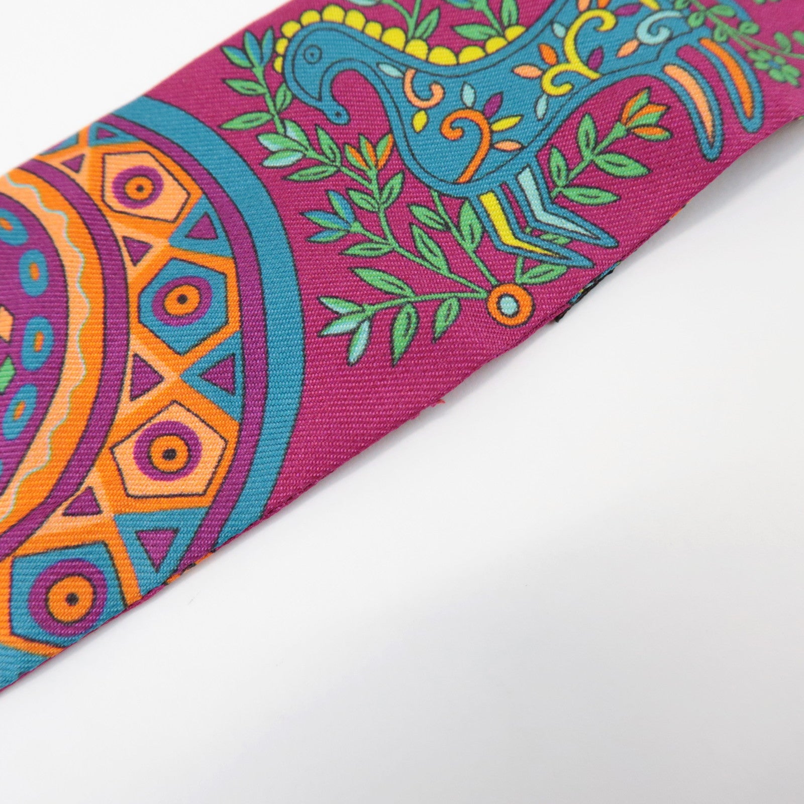 HERMES Twilly 100% Silk Scarf LARBRE DE VIE Flower Print Pink