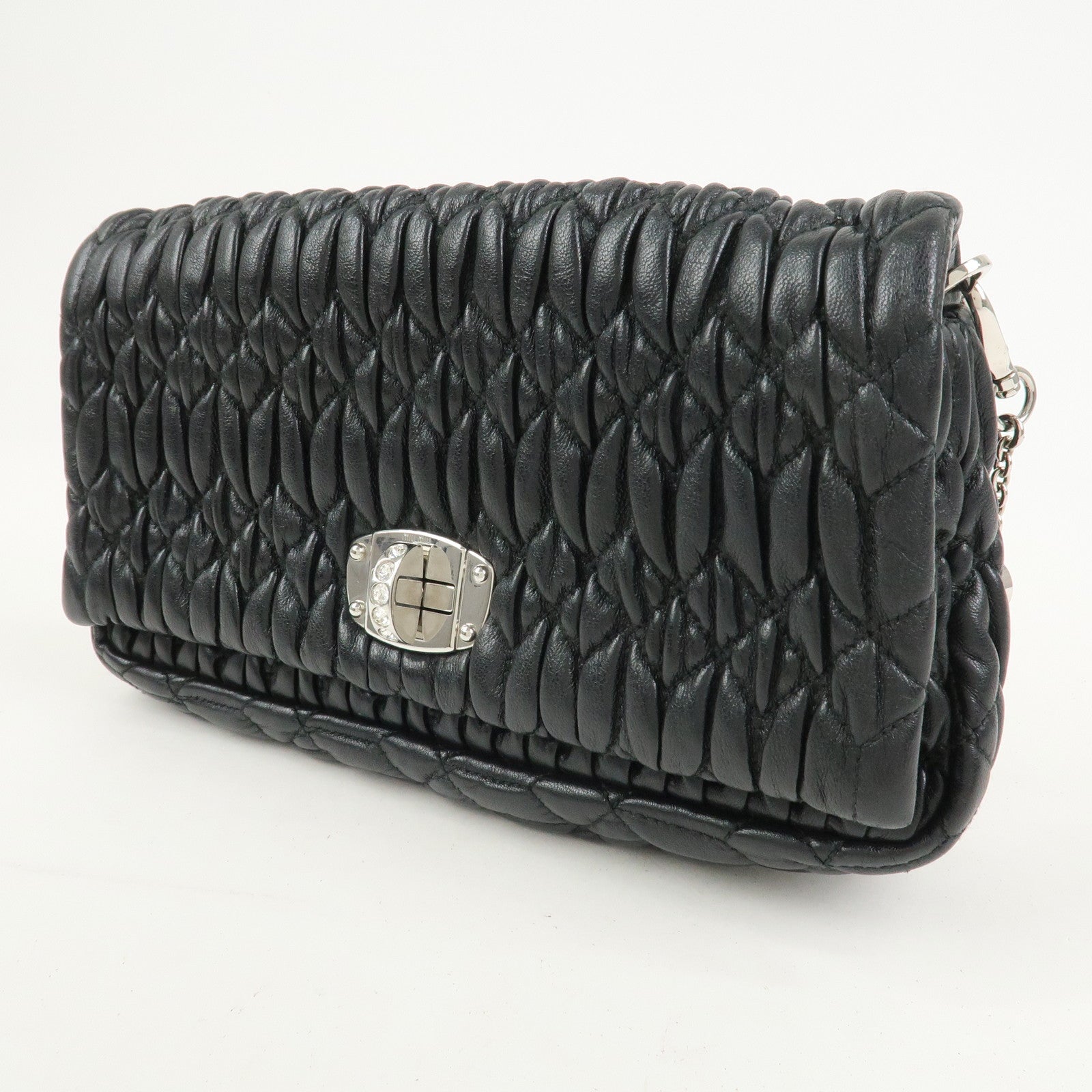 MIU MIU Matelasse Leather Chain Shoulder Bag Black 5BP079