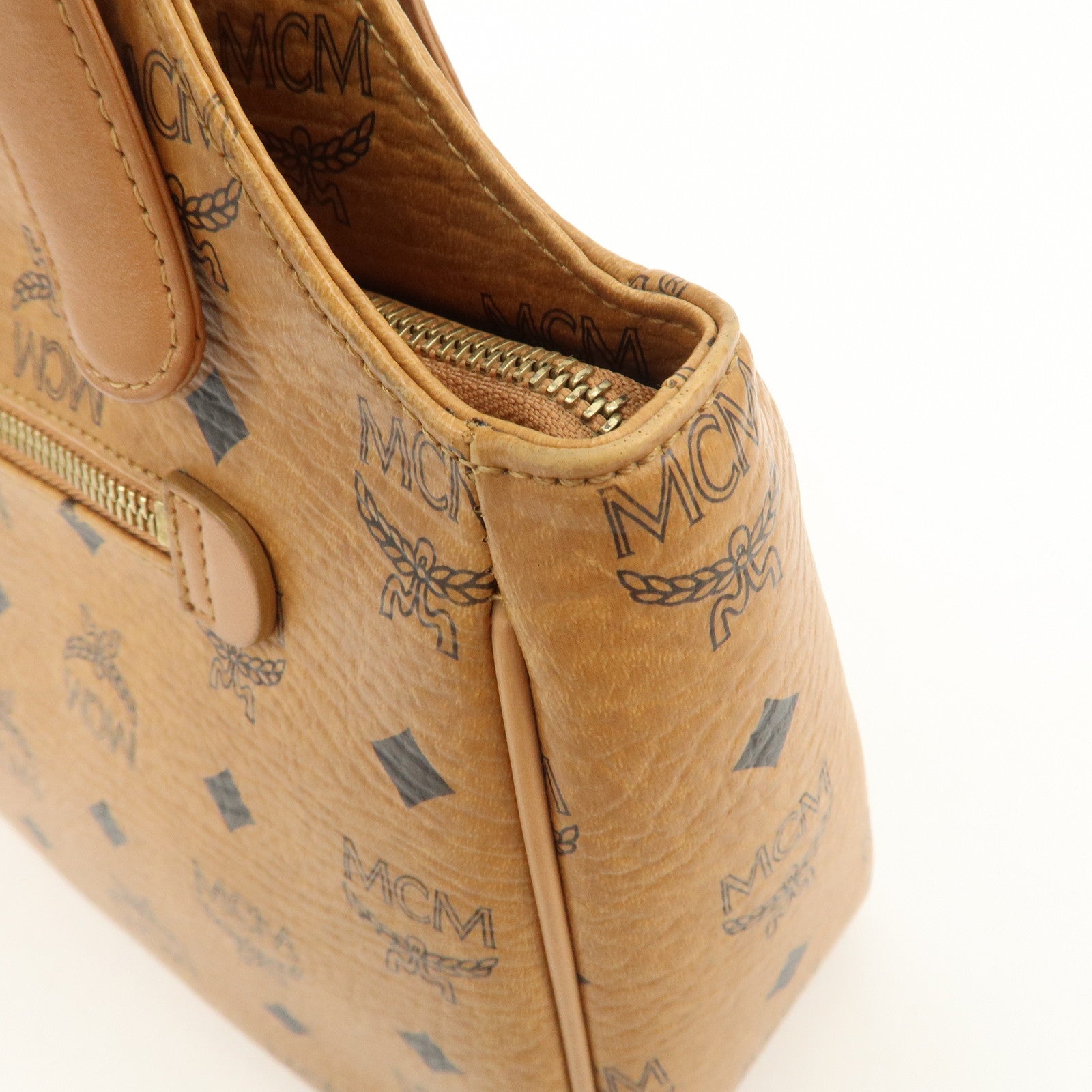 MCM Visetos Leather Hand Bag Shoulder Bag Brown Camel Brown