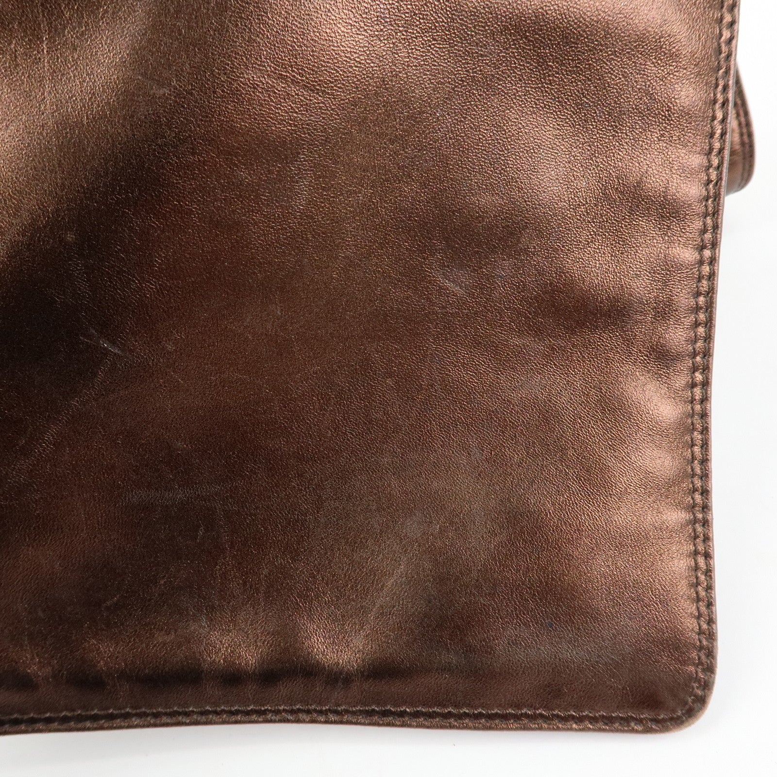 CHANEL Calf Leather Shoulder Bag Flap Crossbody Bag Metallic Brown