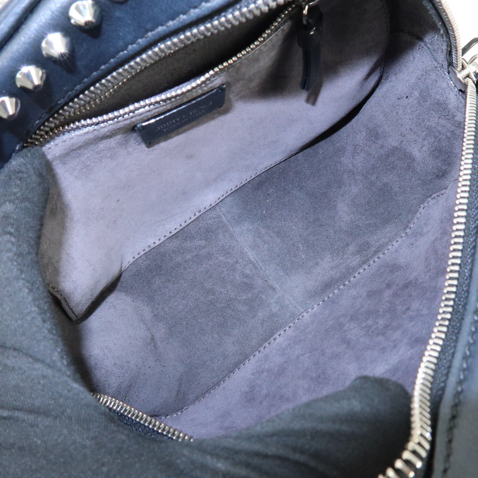 JIMMY CHOO Varenne Leather Bowling Bag Hand Bag Studs Black