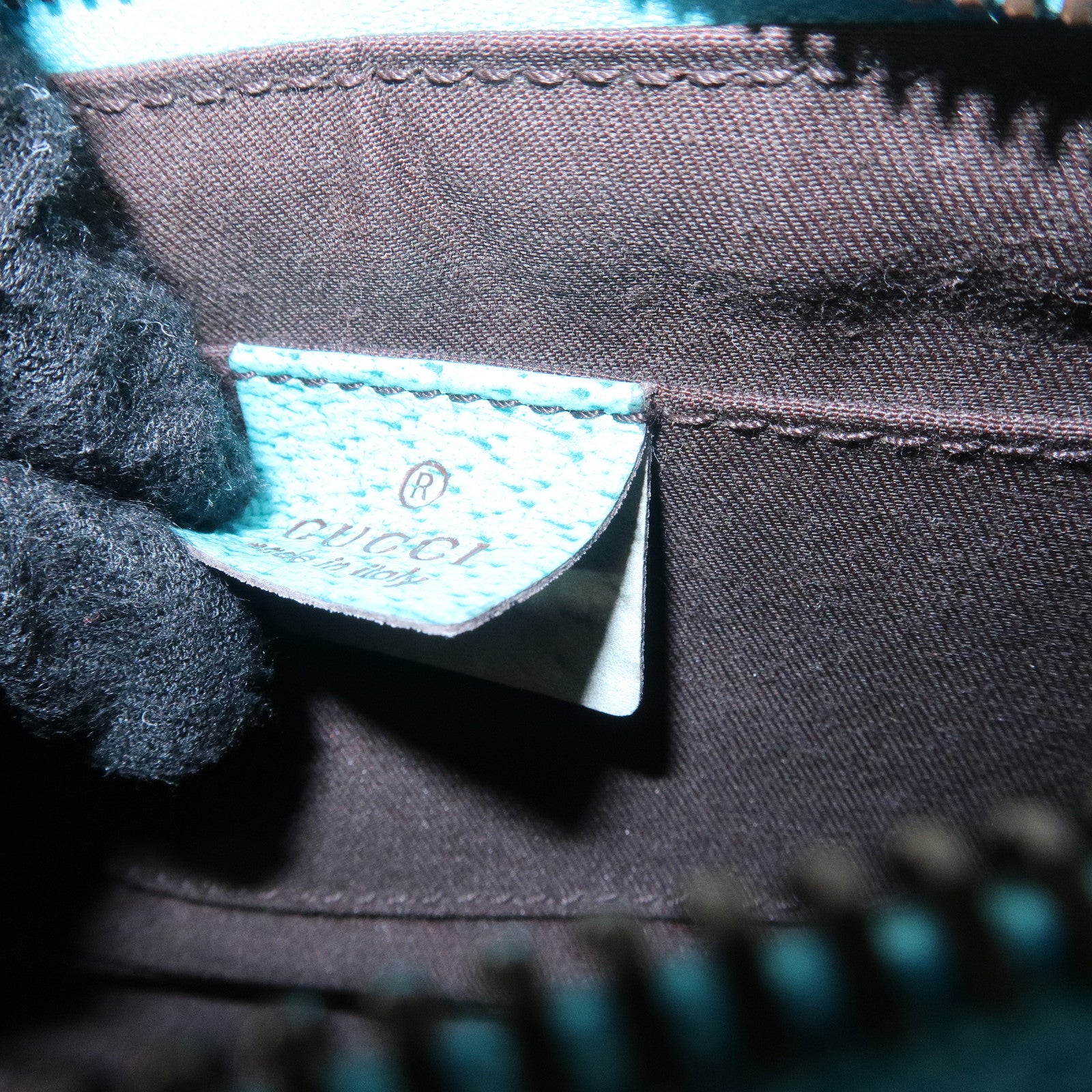 GUCCI GG Canvas Leather Chain Shoulder Bag Beige Turquoise Blue 120940 Used