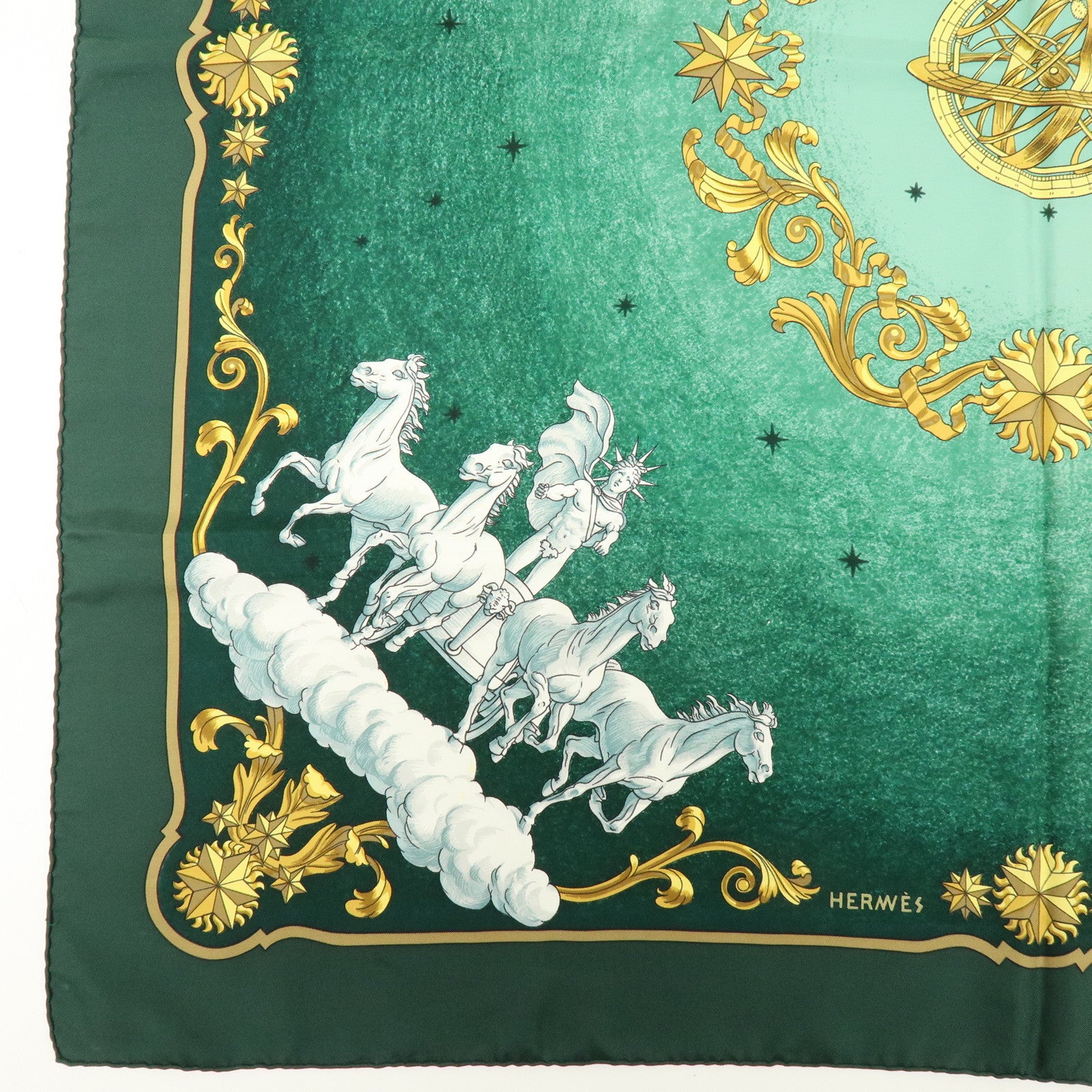 HERMES Carre 90 Silk 100% COSMOS Scarf Green