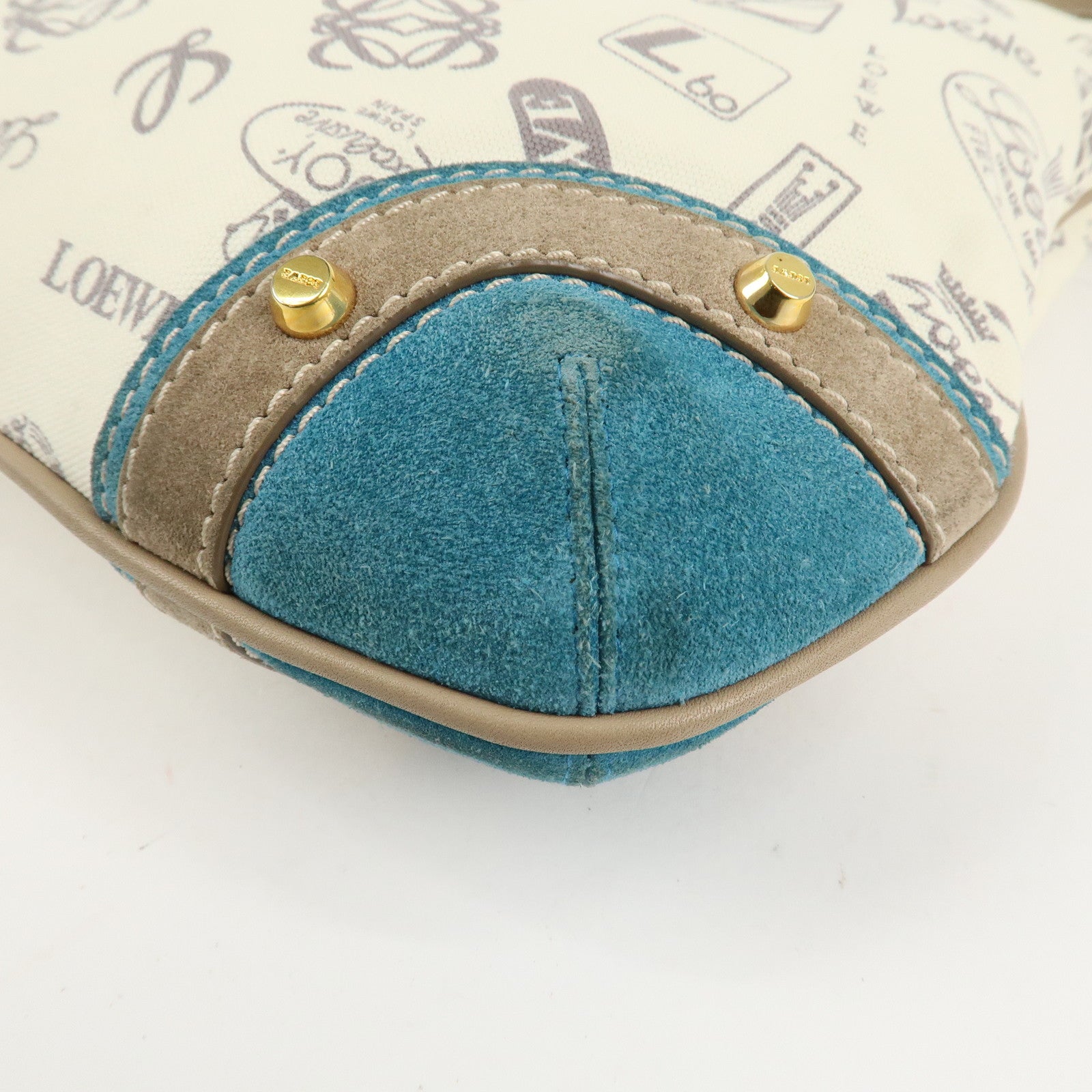 LOEWE Anagram Canvas Suede Leather Shoulder Bag Beige Blue Used