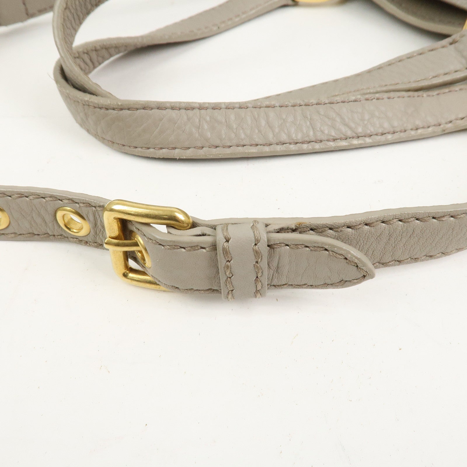 MIU MIU Logo Leather 2Way Bag Hand Bag Shoulder Bag Gray