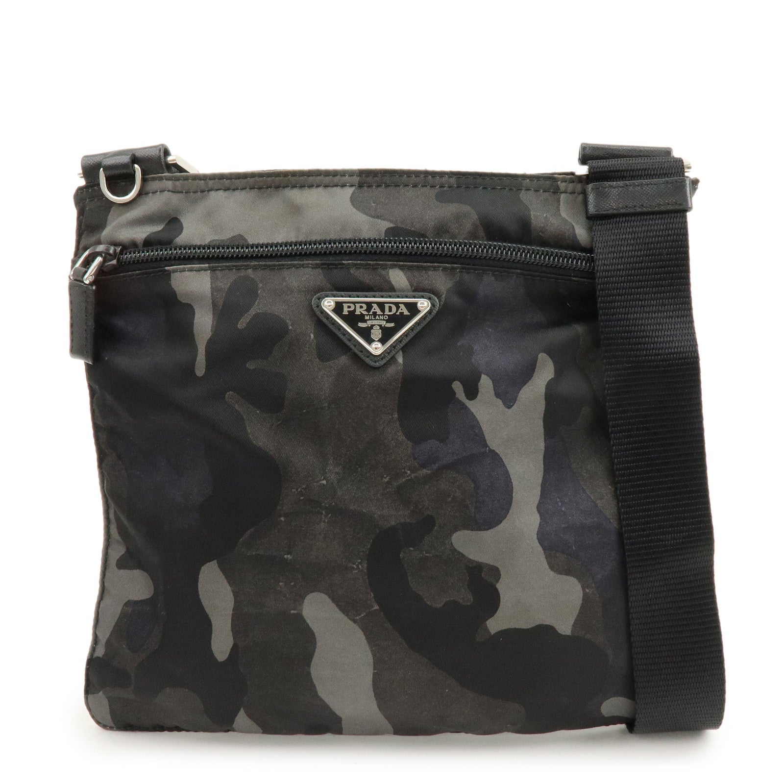 PRADA Triangle Logo Nylon Shoulder Crossbody Bag Camouflage Black