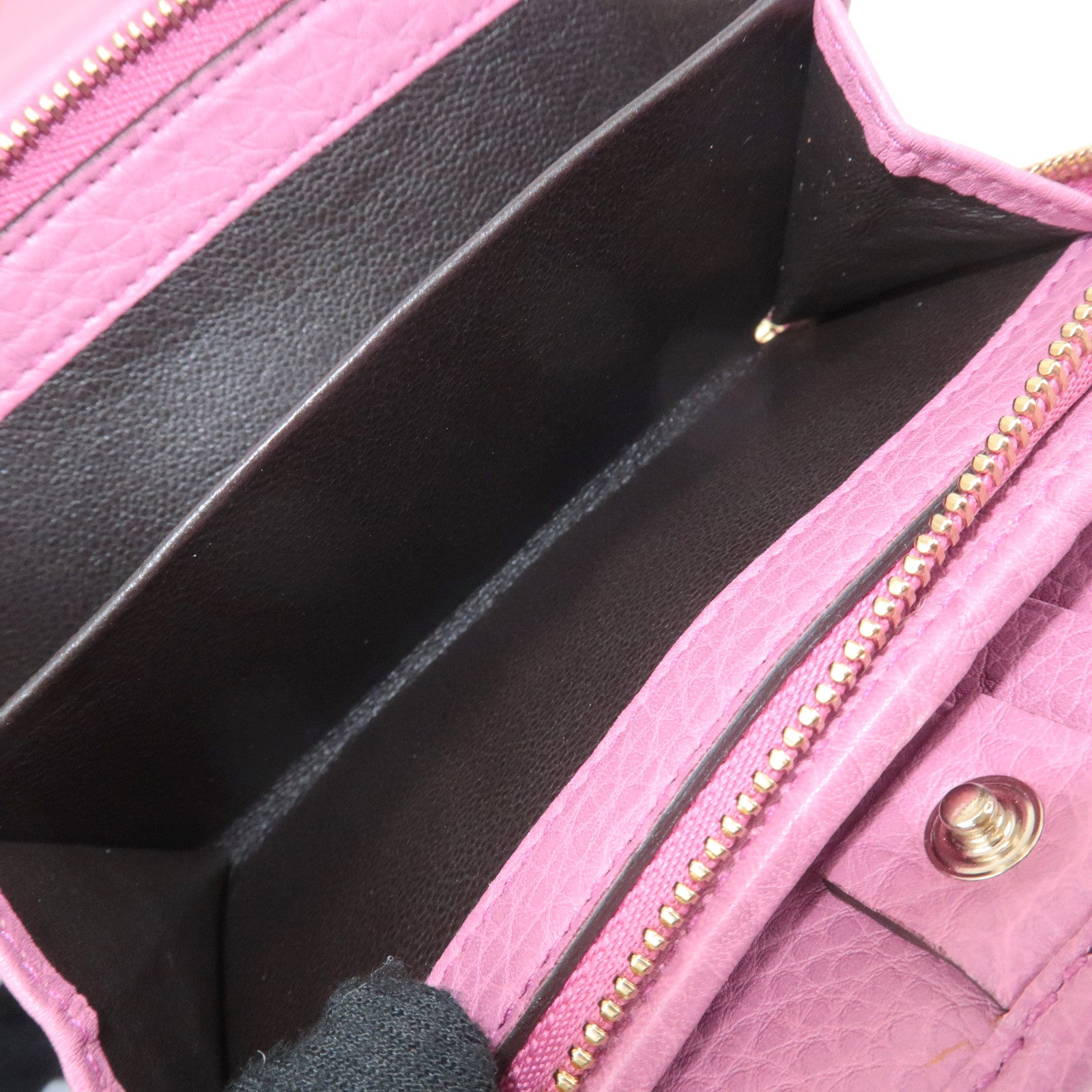 GUCCI Bamboo Leather Tri- Fold Wallet Pink 257017 Used