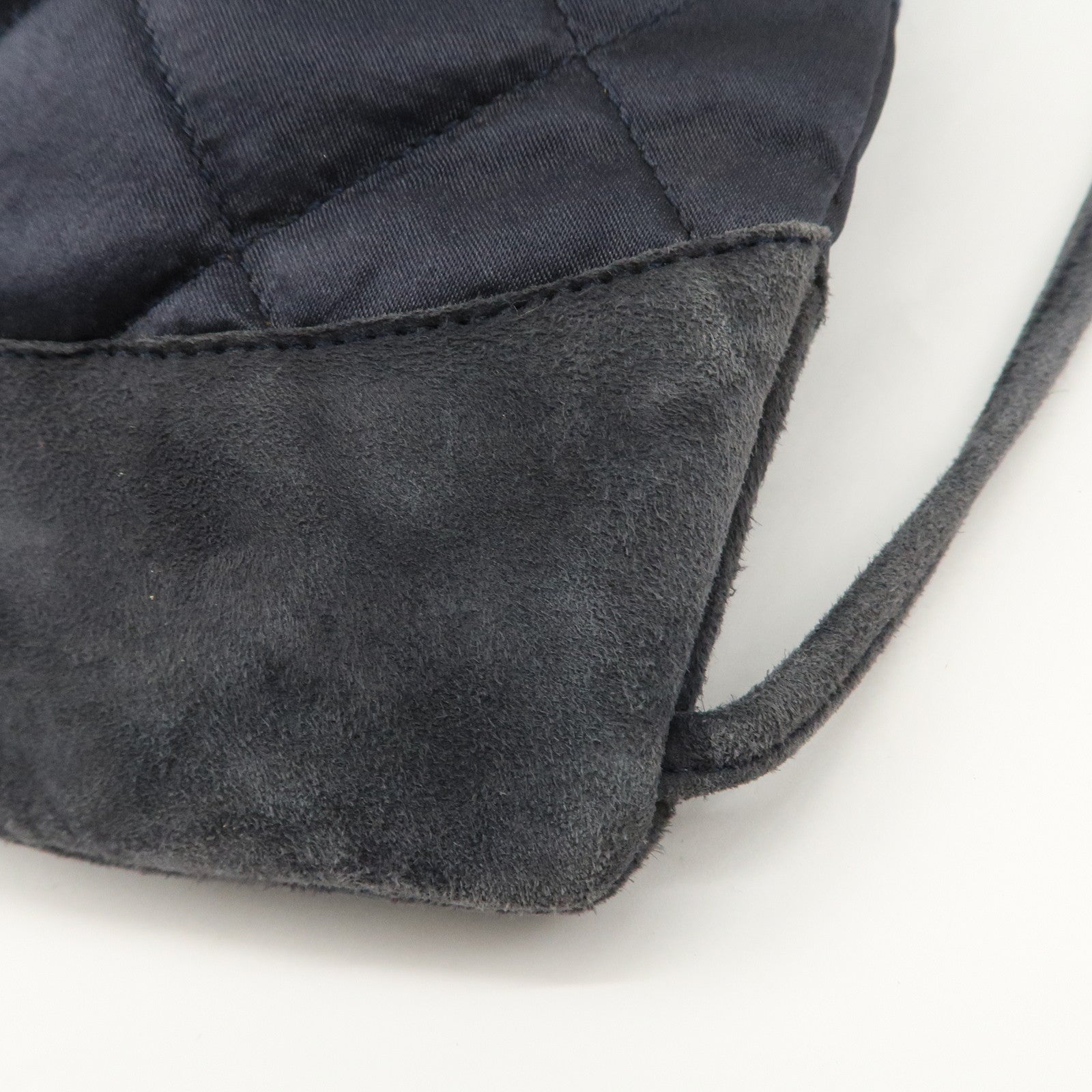 CHANEL Matelasse Satin Suede Drawstring Back Pack Black Used