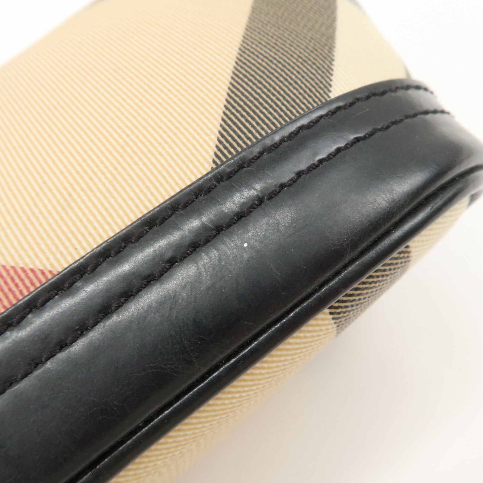 BURBERRY Leather PVC Boat Bag Hand Bag Shoulder Bag Nova Plaid Black Used