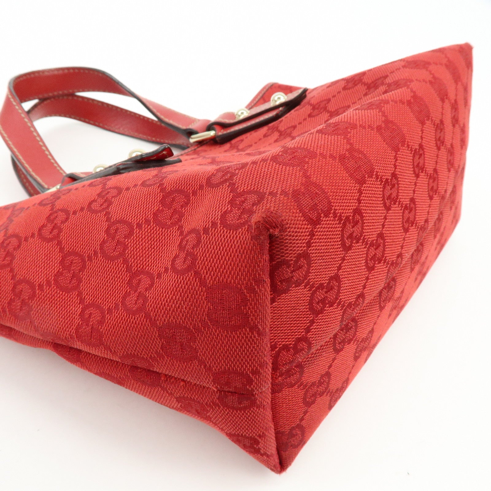 GUCCI GG Canvas Leather Tote Bag Hand Bag Red 257249