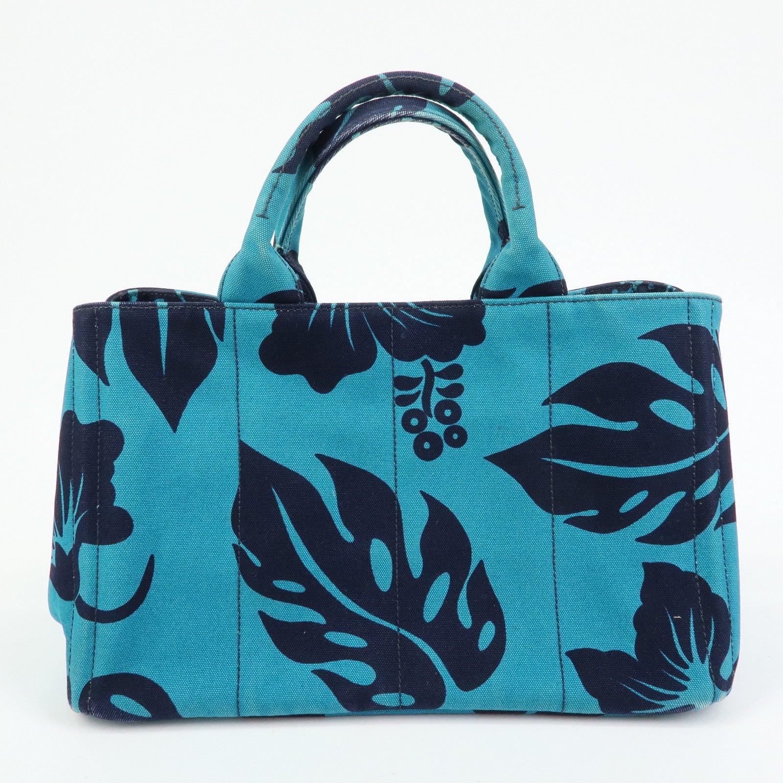 PRADA Triangle Logo Canapa Canvas 2Way Hand Bag Leaves B2642B