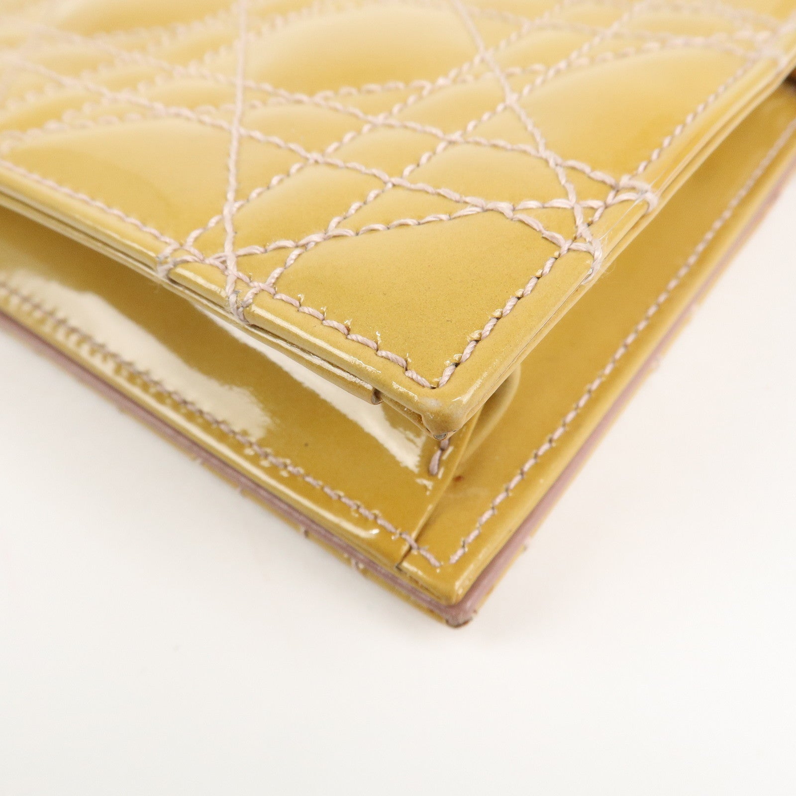 Christian Dior Cannage Patent Leather Chain Shoulder Bag Yellow Used