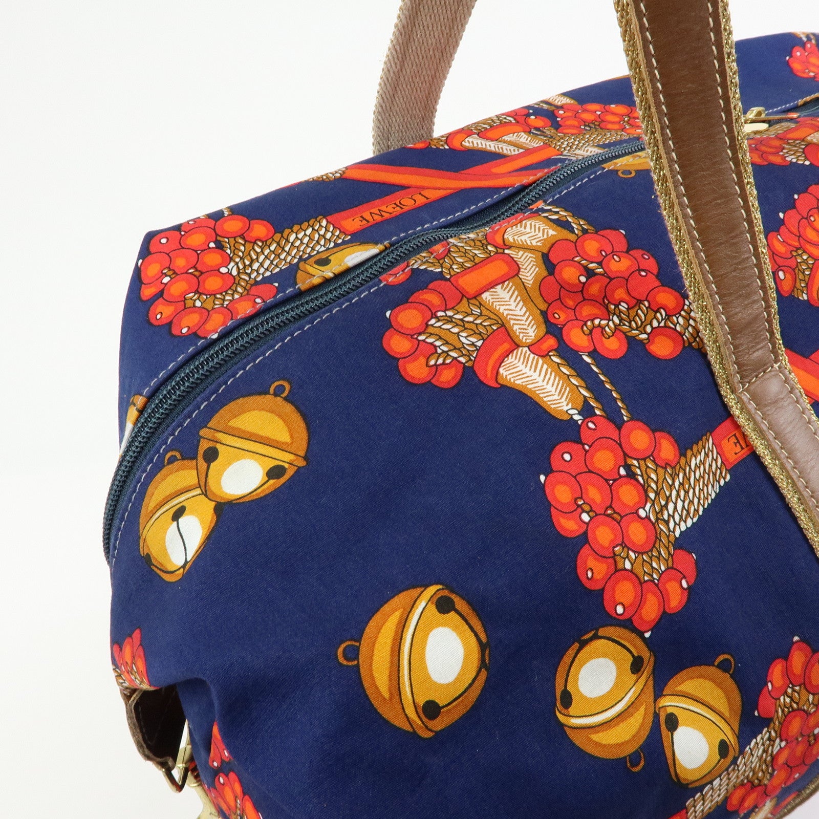 LOEWE Canvas Leather Boston Bag Travel Bag Navy Red Brown