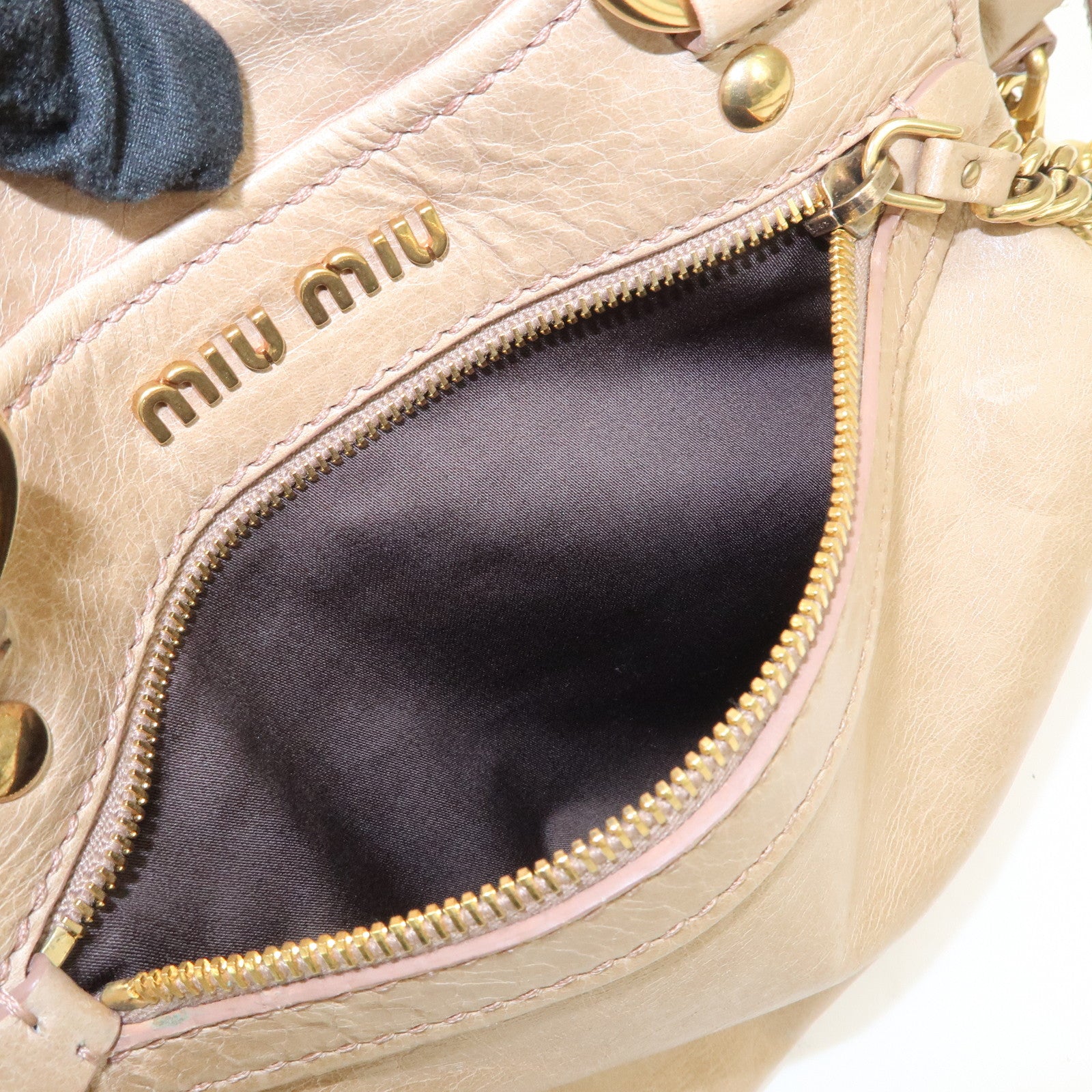 MIU MIU Logo Leather 2Way Bag Hand Bag Shoulder Bag Beige RN0728