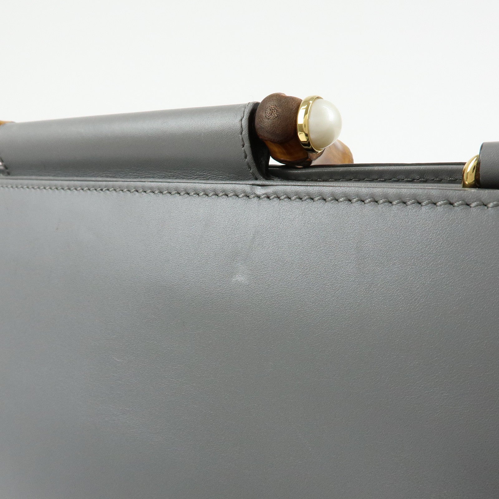 GUCCI Sherry Bamboo Nymphaea Leather 2Way Bag Gray White 453764