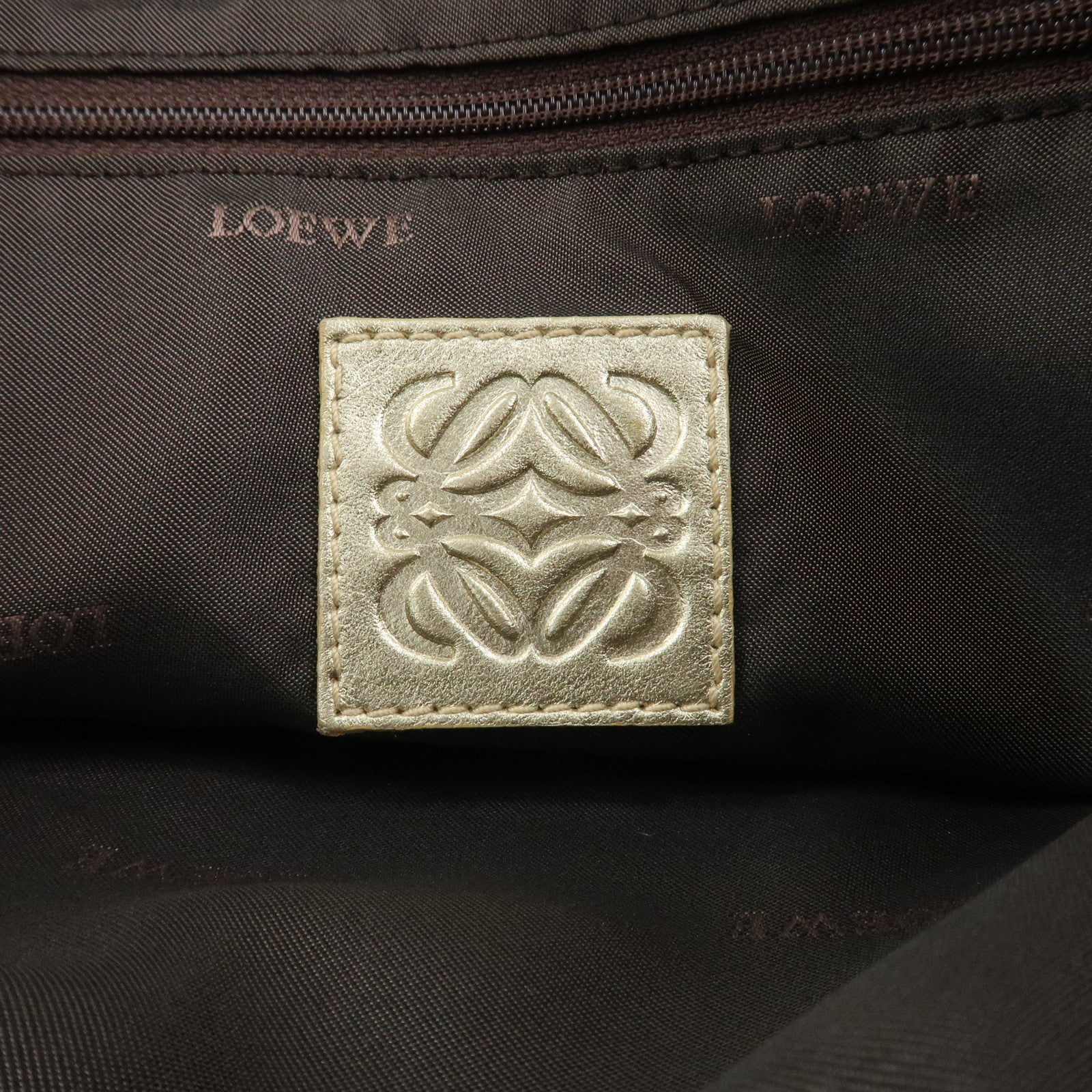 LOEWE Anagram Logo Leather Tote Bag Hand Bag Champagne Gold