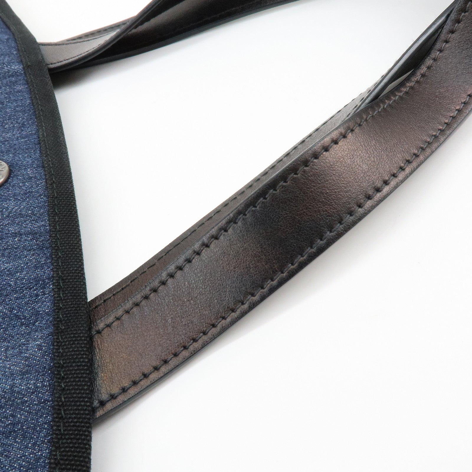 PRADA Logo Denim 2Way Bag Hand Bag Shoulder Bag Navy 1BG244