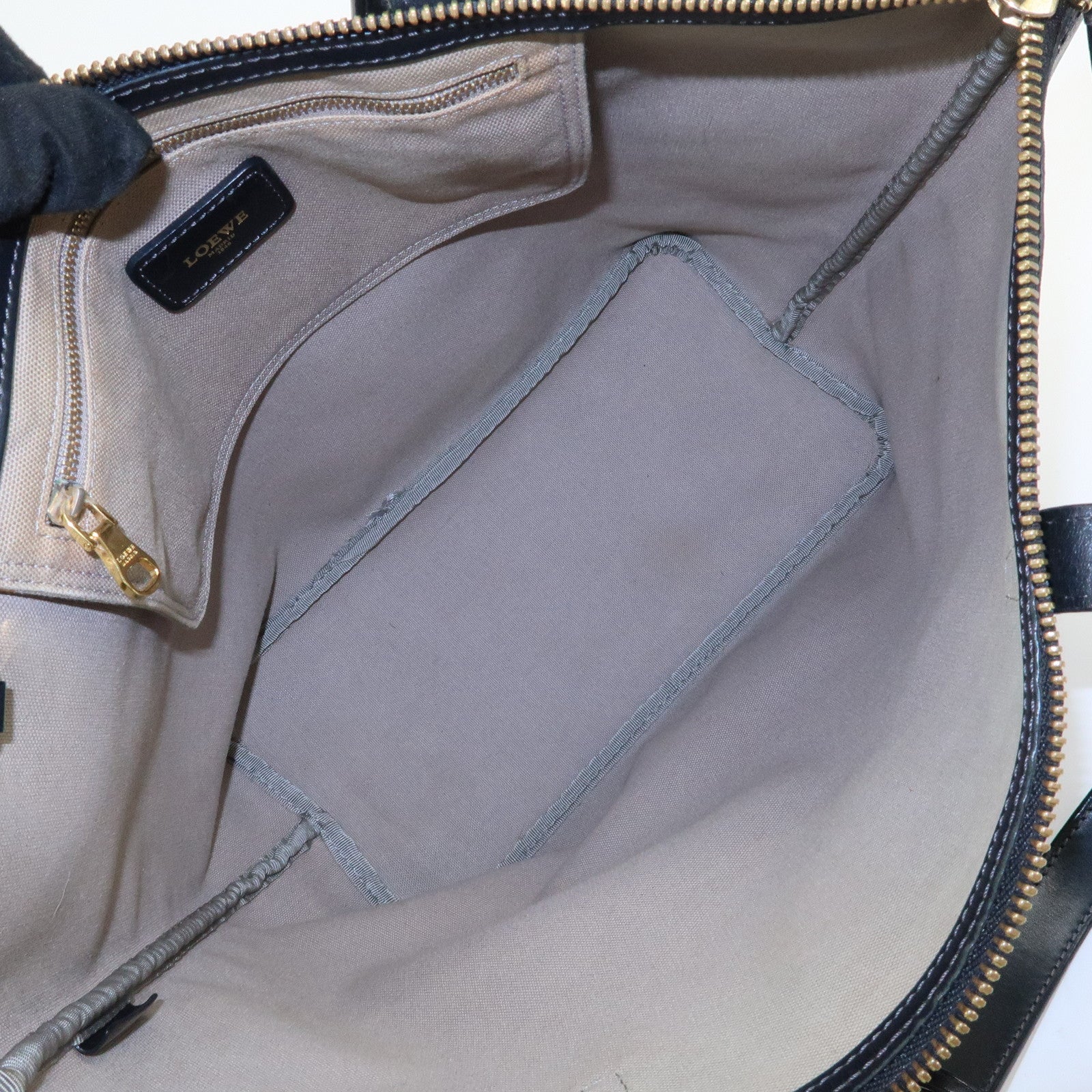 LOEWE Anagram PVC Canvas Leather Tote Bag Hand Bag Black