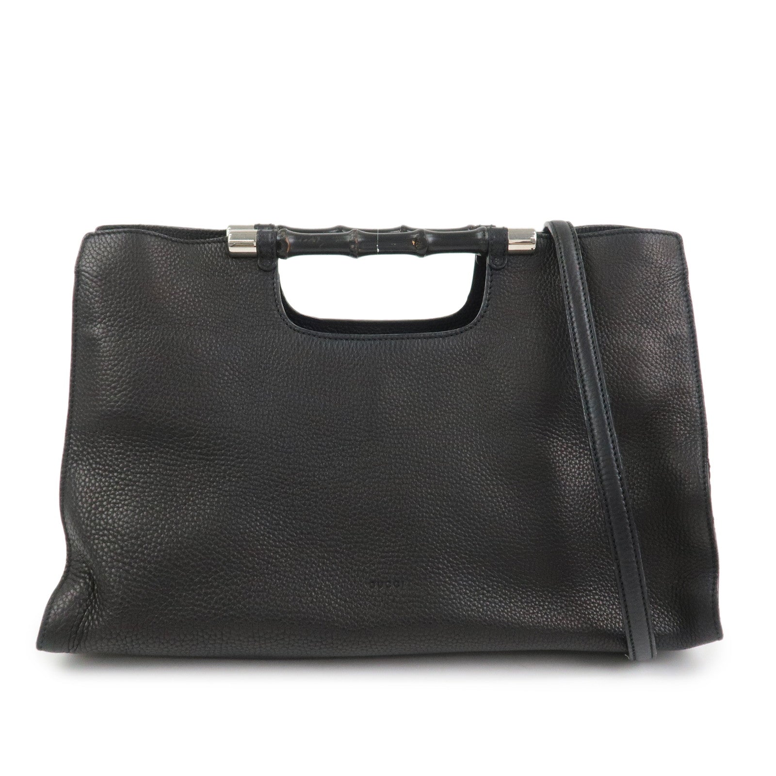 GUCCI Bamboo Leather 2WAY Bag Hand Bag Shoulder Bag Black 370829