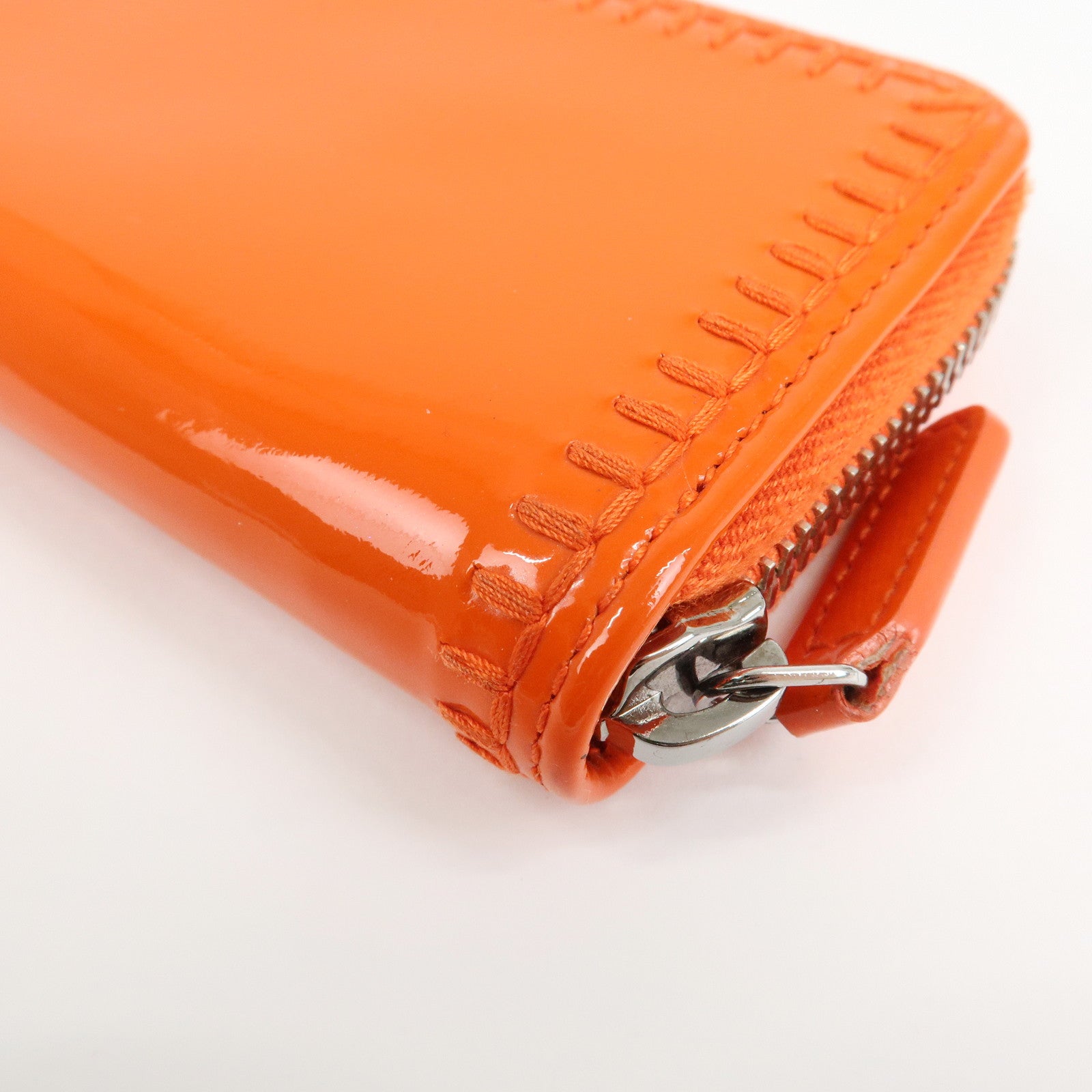 CHANEL COCO Mark Enamel Leather Round Zippy Coin Case Orange A68890 Used