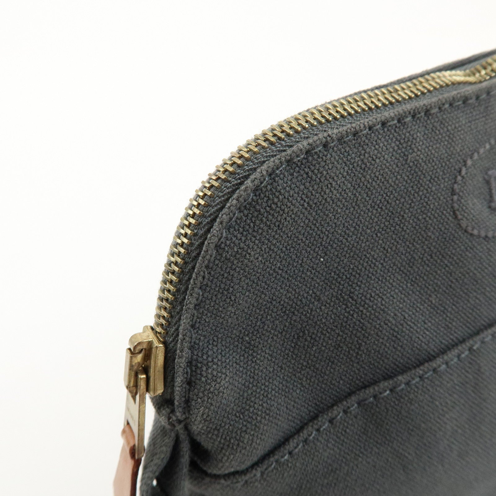HERMES Logo Canvas Leather Bolide Pouch 16 Cosmetic Pouch