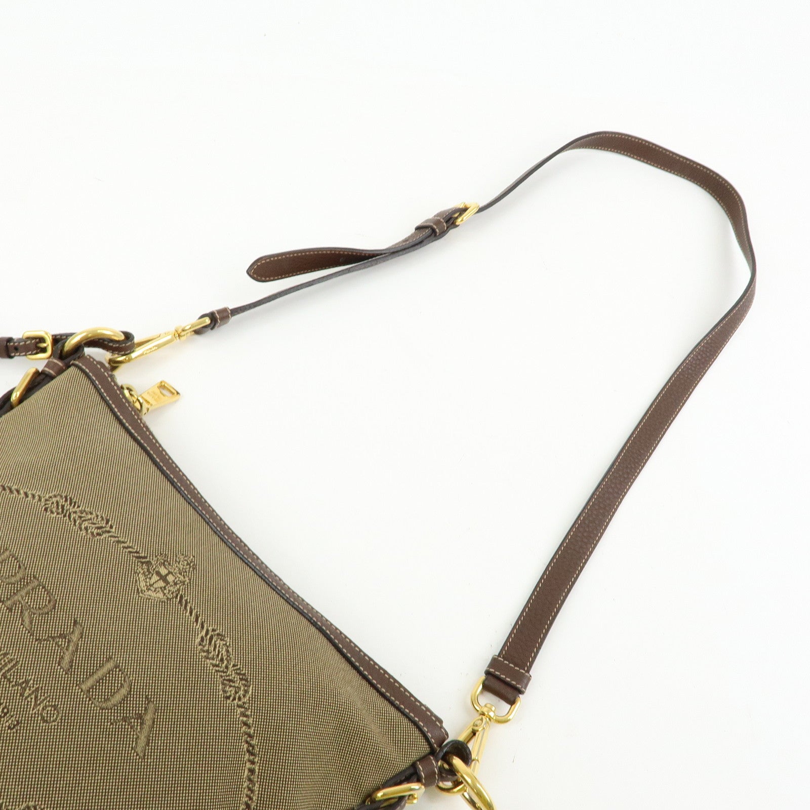 PRADA Logo Jacguard Leather Shoulder Bag Crossbody Bag Brown 1BT867