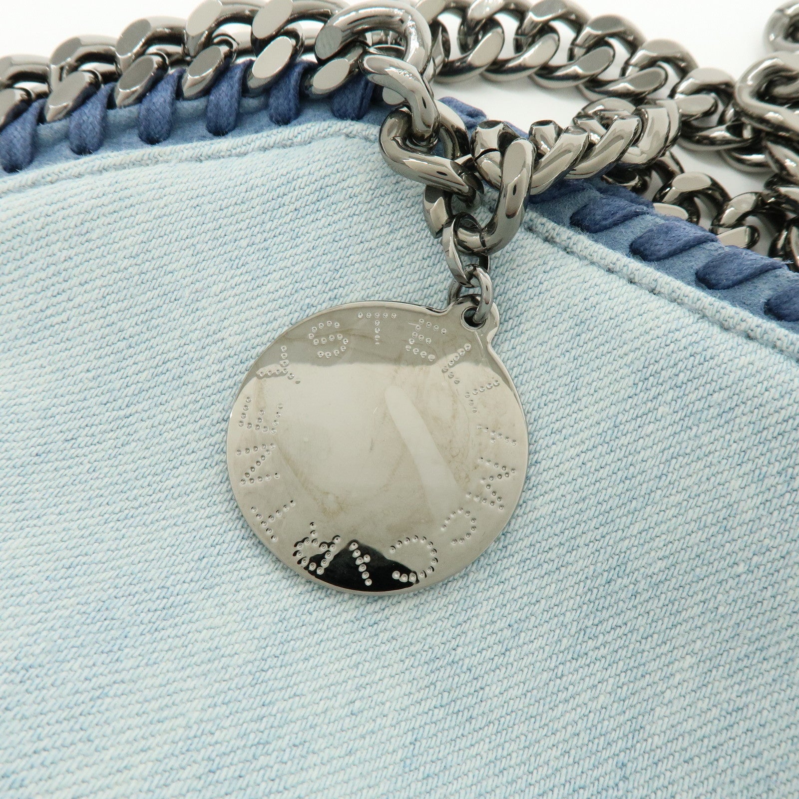 STELLA MCCARTNEY Falabella Embroidery Denim Shoulder Bag Light Blue