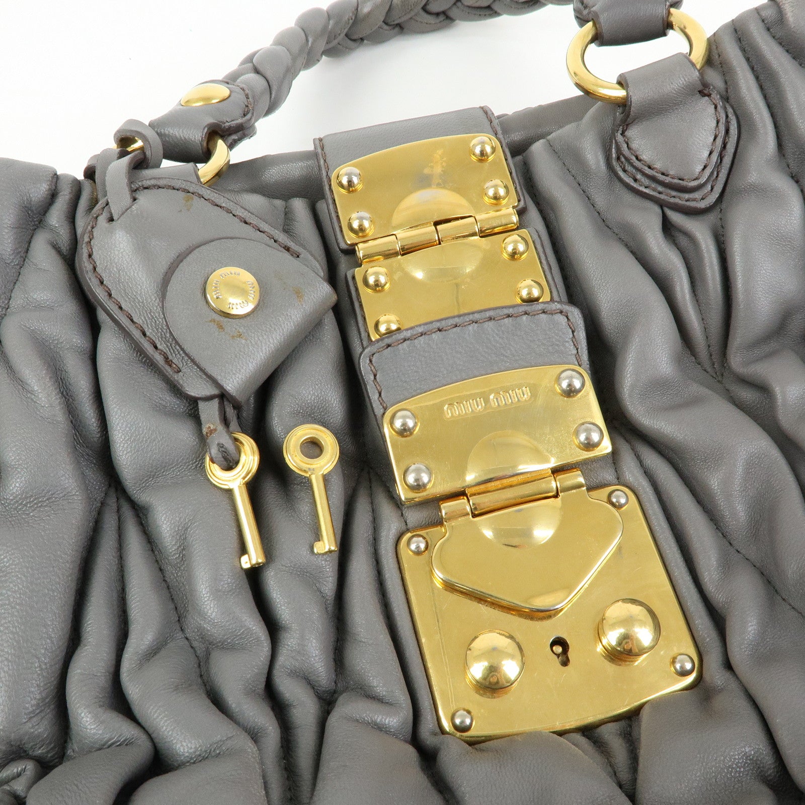 MIU MIU Matelasse Nappa Leather Hand Bag Gray RN0473