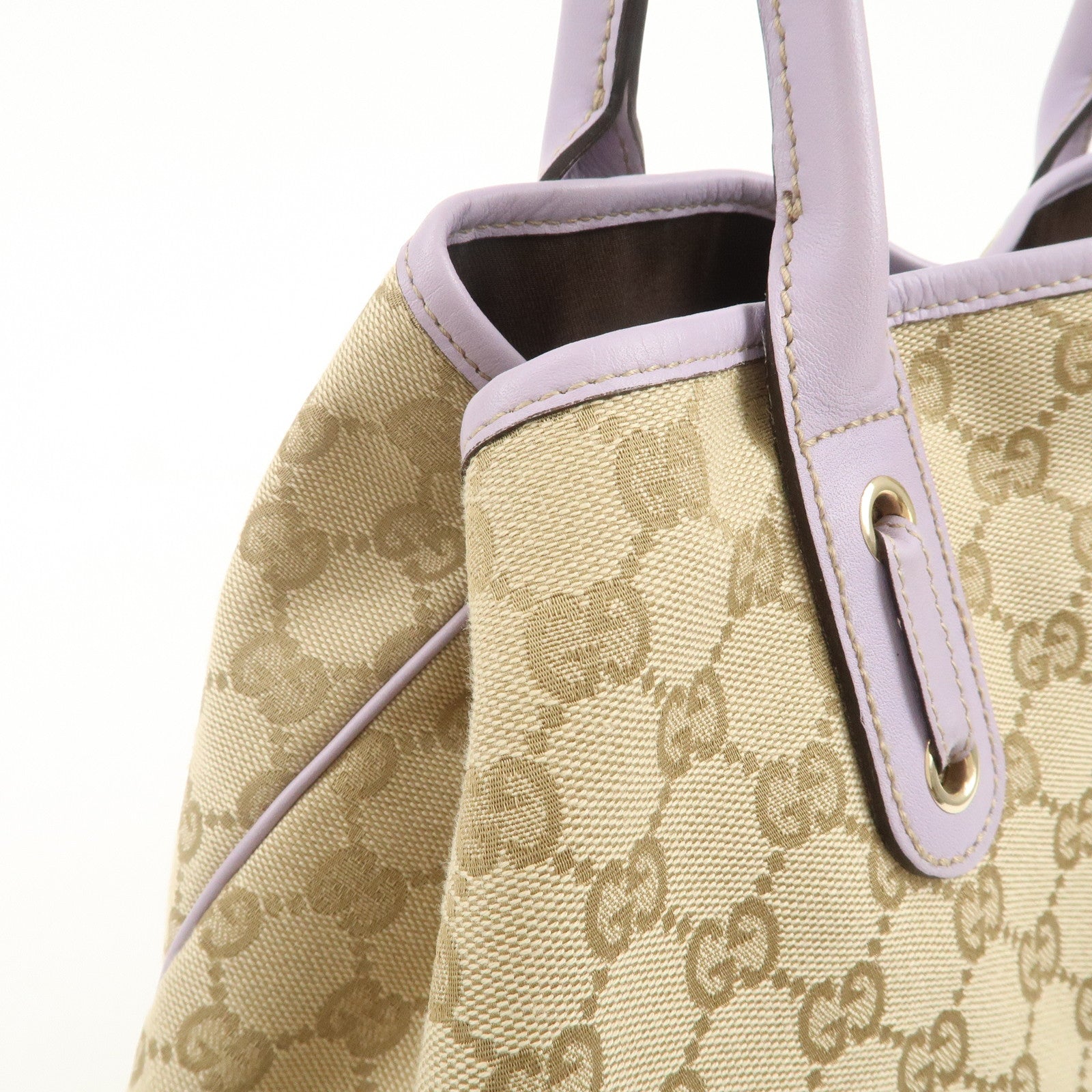 GUCCI Princy GG Canvas Leather Tote Bag Beige Light Purple 163805