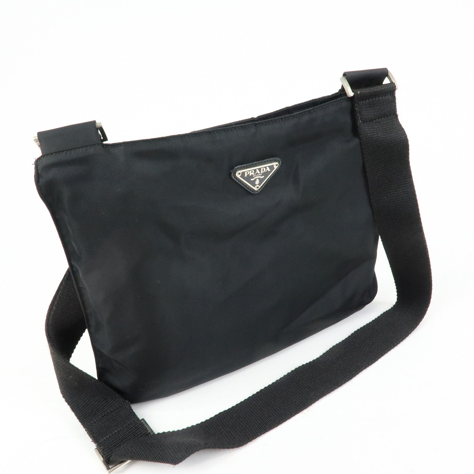 PRADA Triangle Logo Nylon Shoulder Bag Crossbody Bag Black BT0420