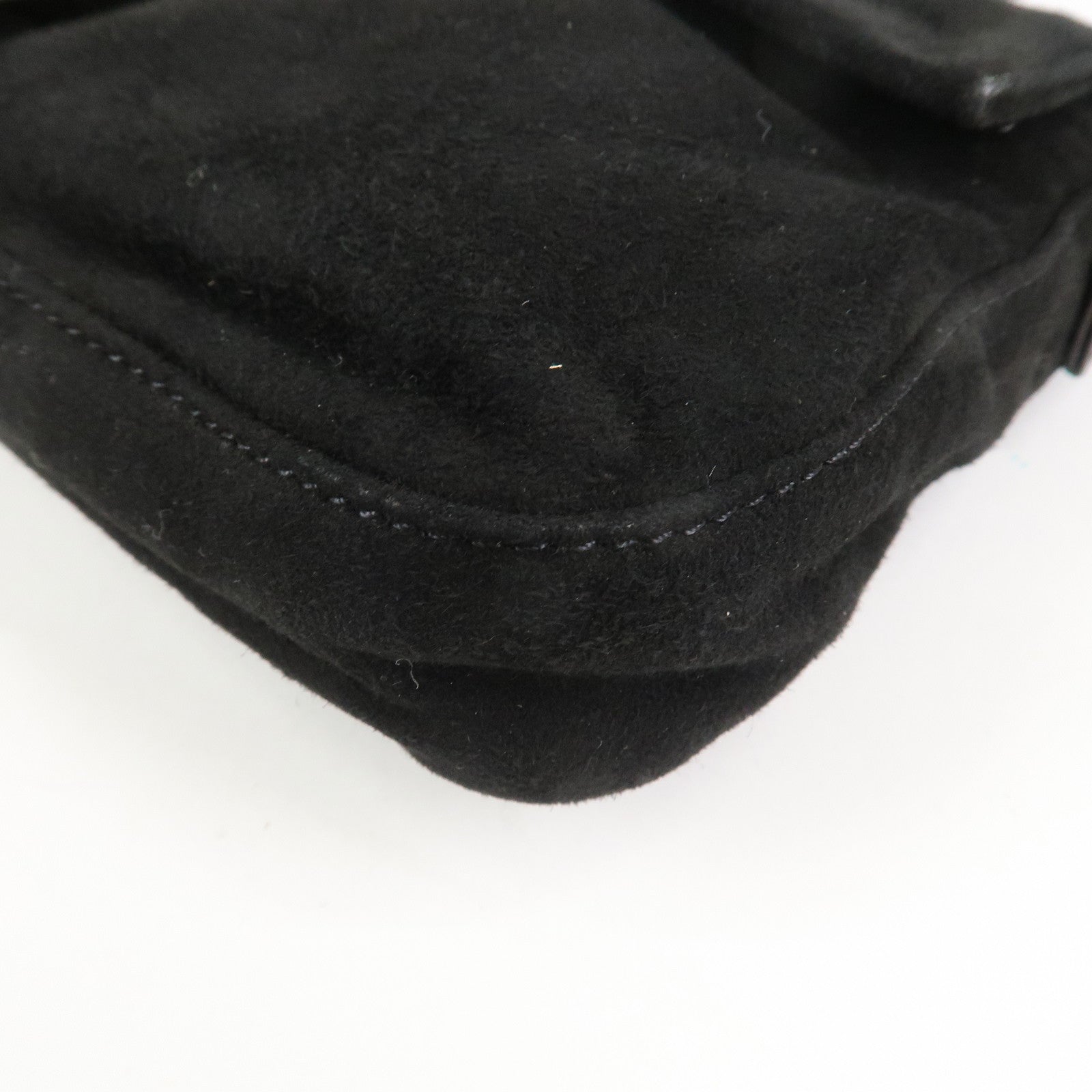 FENDI Mamma Baguette Suede Leather Shoulder Bag Black 26424