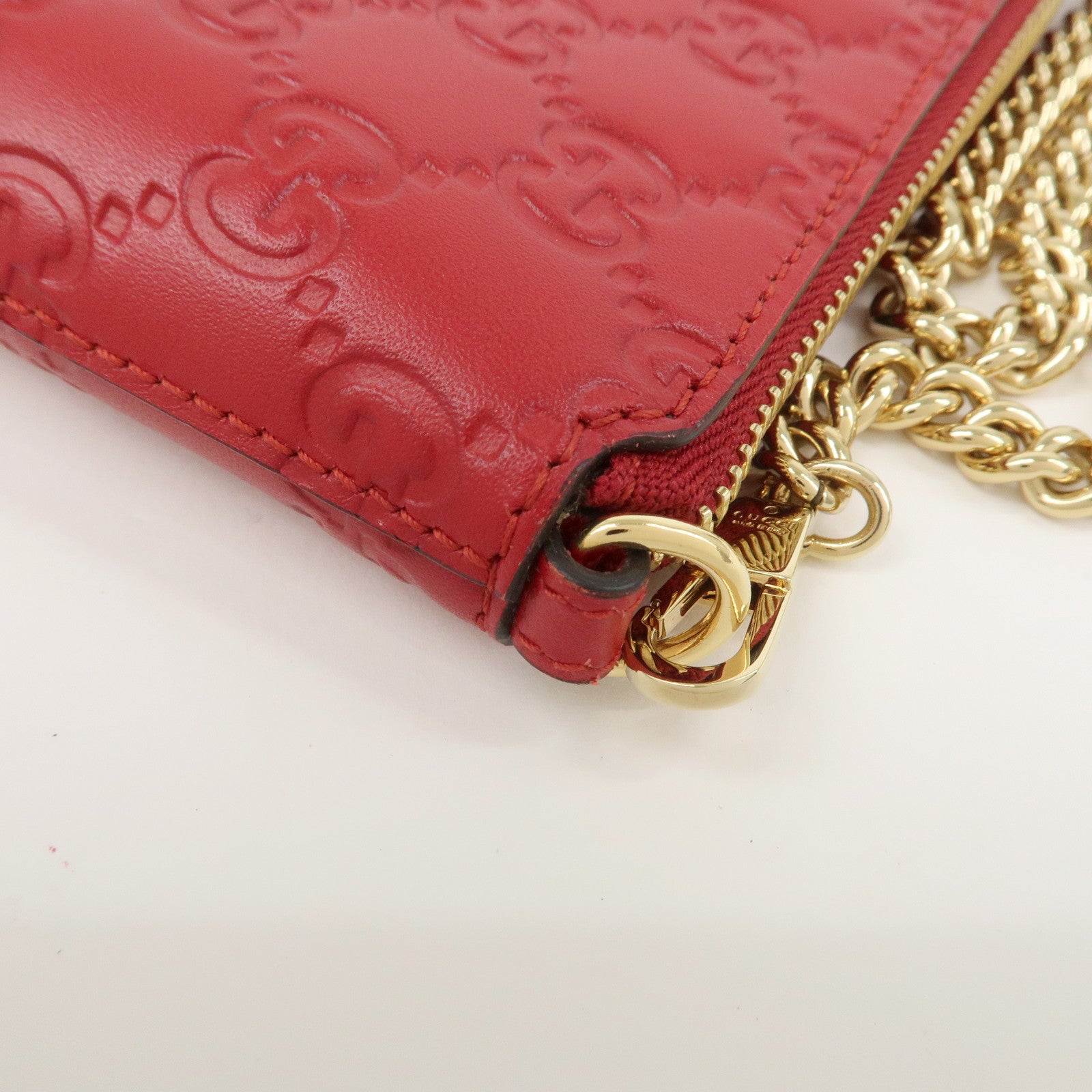 GUCCI Guccissima Leather Chain Shoulder Bag Pouch Red 428449