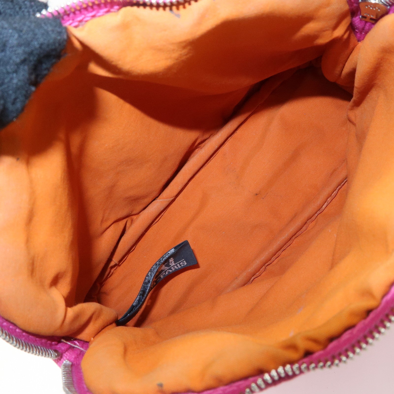 HERMES Set of 2 Leather Canvas Pouch Cosmetic Pouch Pink Yellow Used