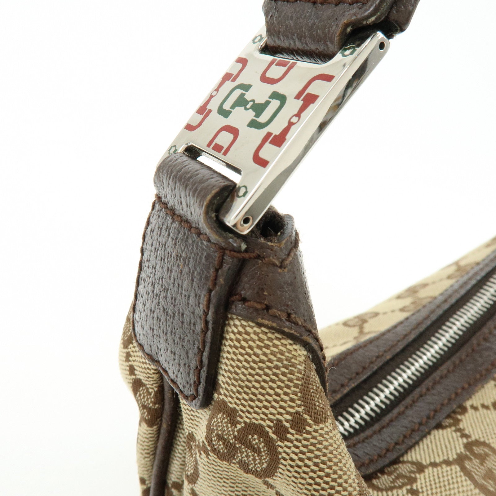 GUCCI Sherry Line GG Canvas Leather Hand Bag Beige Brown 145812