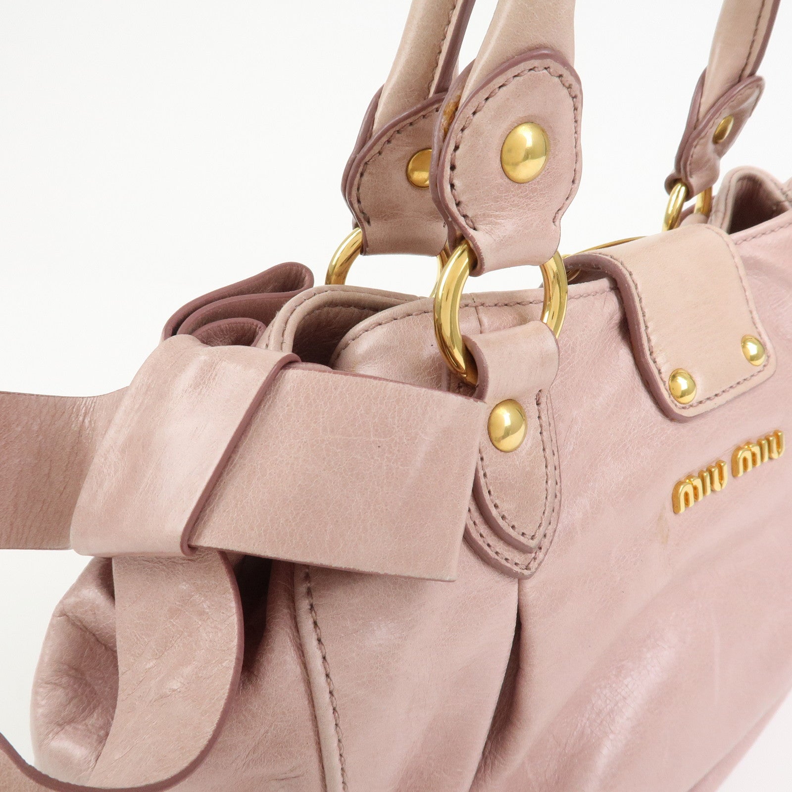 MIU MIU Leather Side Ribbon 2Way Hand Shoulder Bag Pink RN0686
