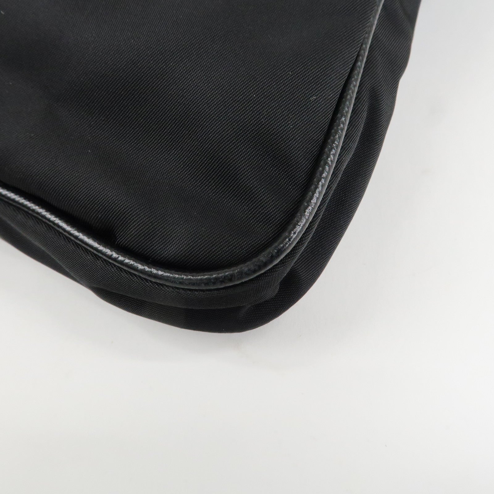 PRADA Triangle Logo Nylon Leather Shoulder Bag Silver HDW Black Used