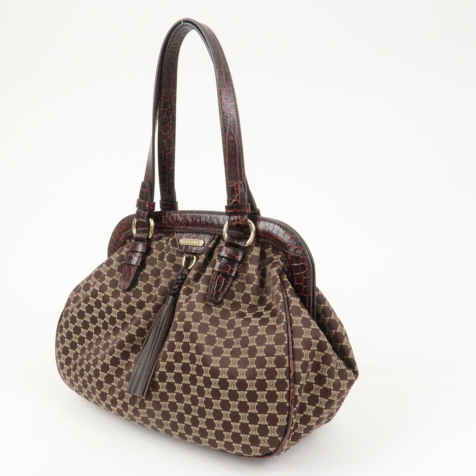 CELINE Macadam Canvas Emboss Leather Shoulder bag Dark Brown