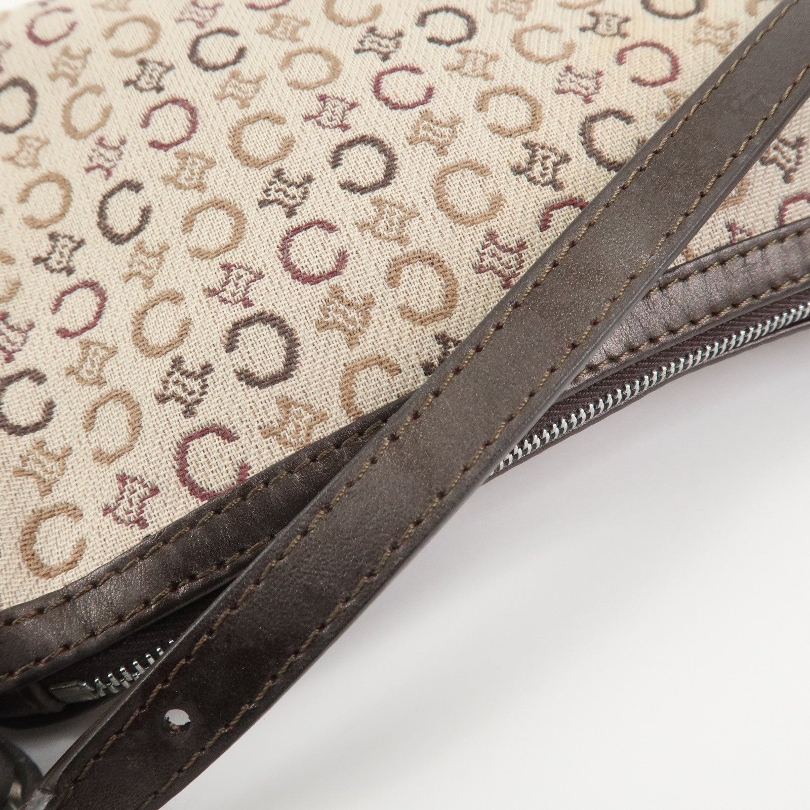 CELINE C Macadam Jacquard Leather Hand Shoulder Bag Beige Brown