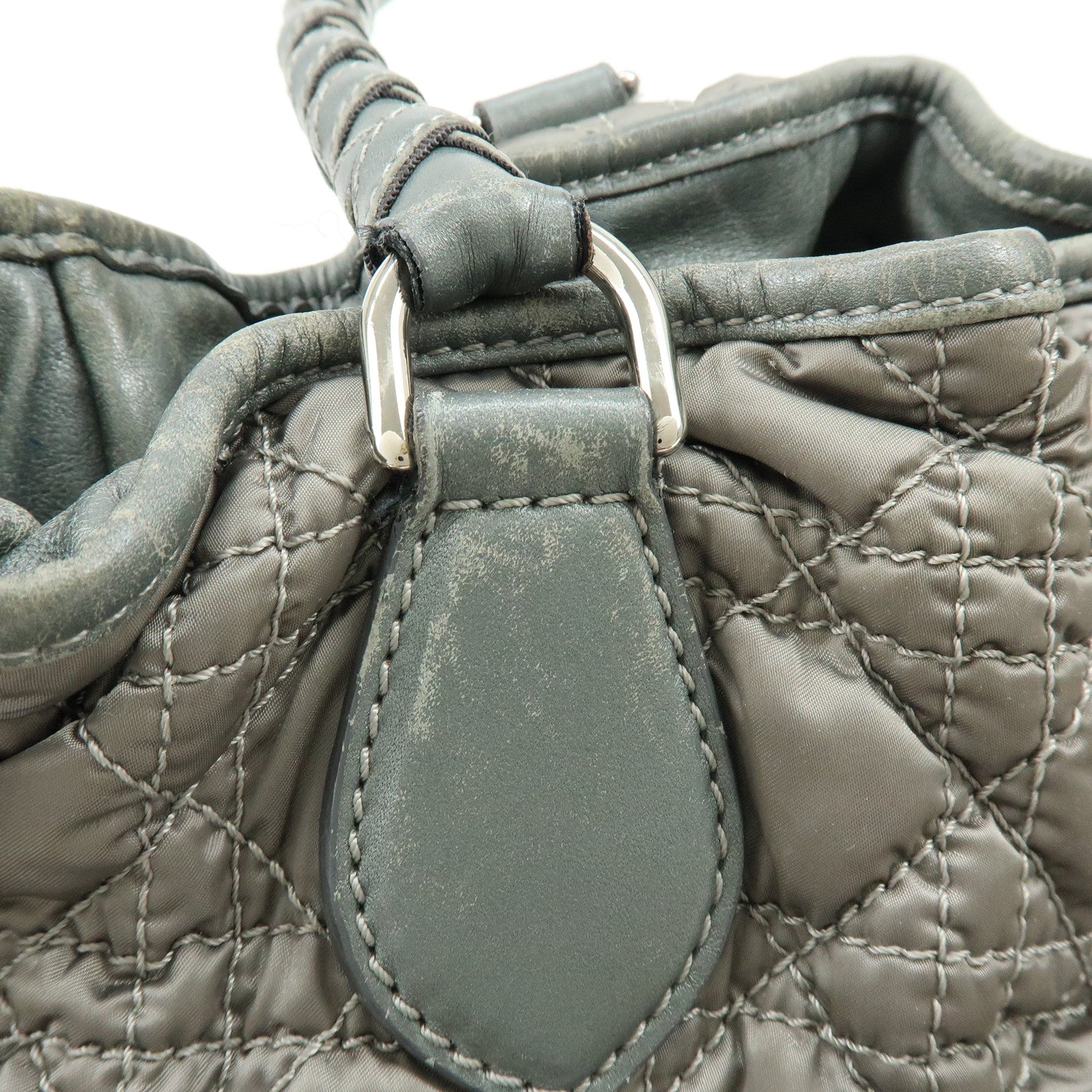 Christian Dior Cannage Nylon Leather Tote Bag Shoulder Bag Gray