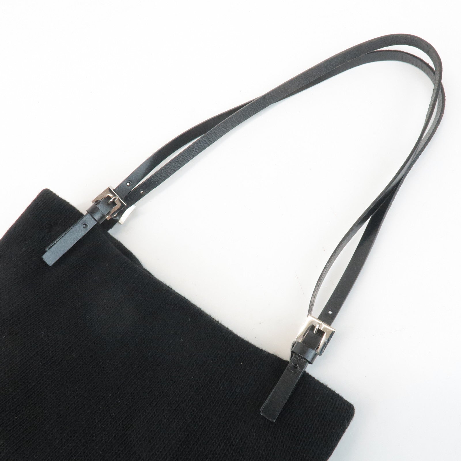 FENDI Wool Leather Tote Bag Shoulder Bag Black 26633 Used